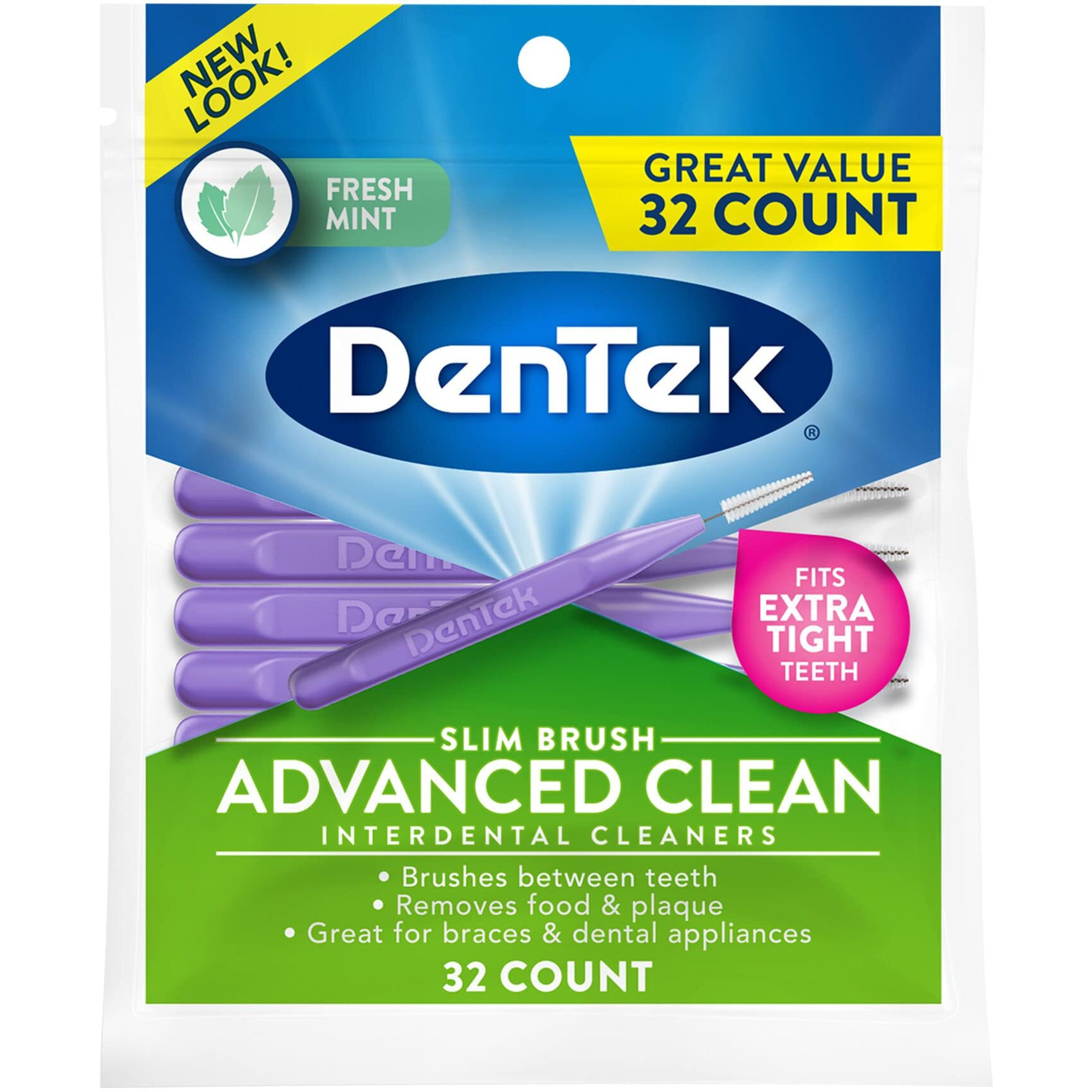 DenTek Slim Brush Advanced Clean Interdental Cleaners, Extra Tight, 32 Count