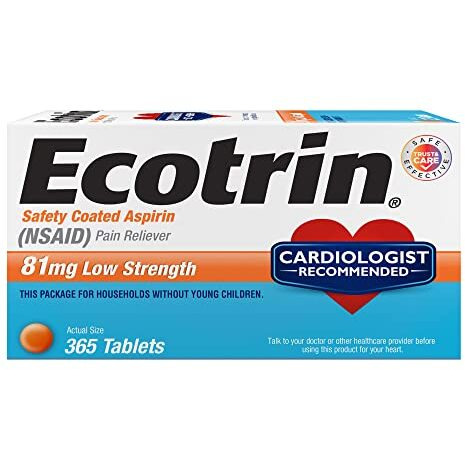 Ecotrin Low Strength Aspirin, 81mg Low Strength, 365 Safety Coated Tablets