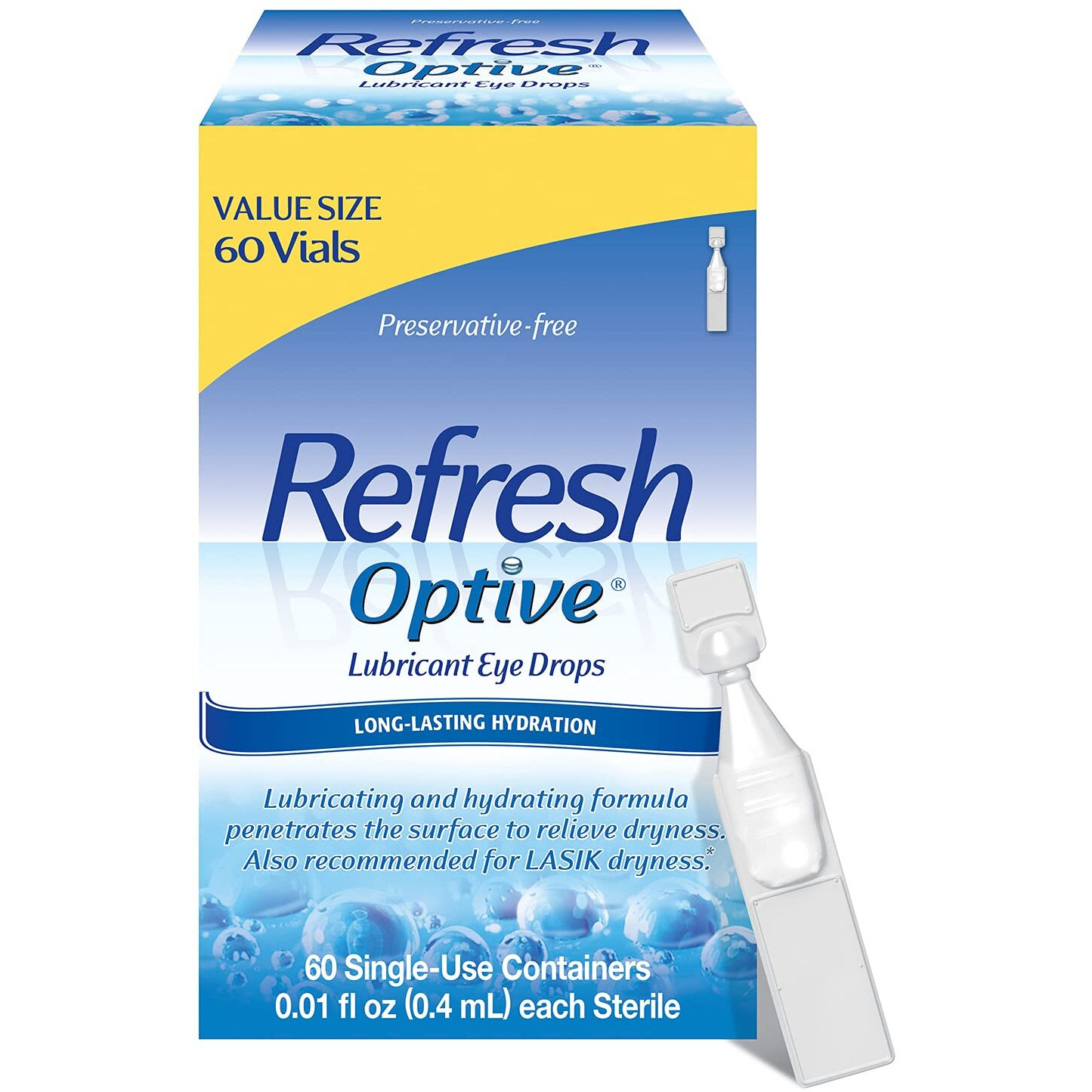 Refresh Optive Lubricant Eye Drops, Preservative-Free, 0.01 Fl Oz Single-Use Containers, 60 Count