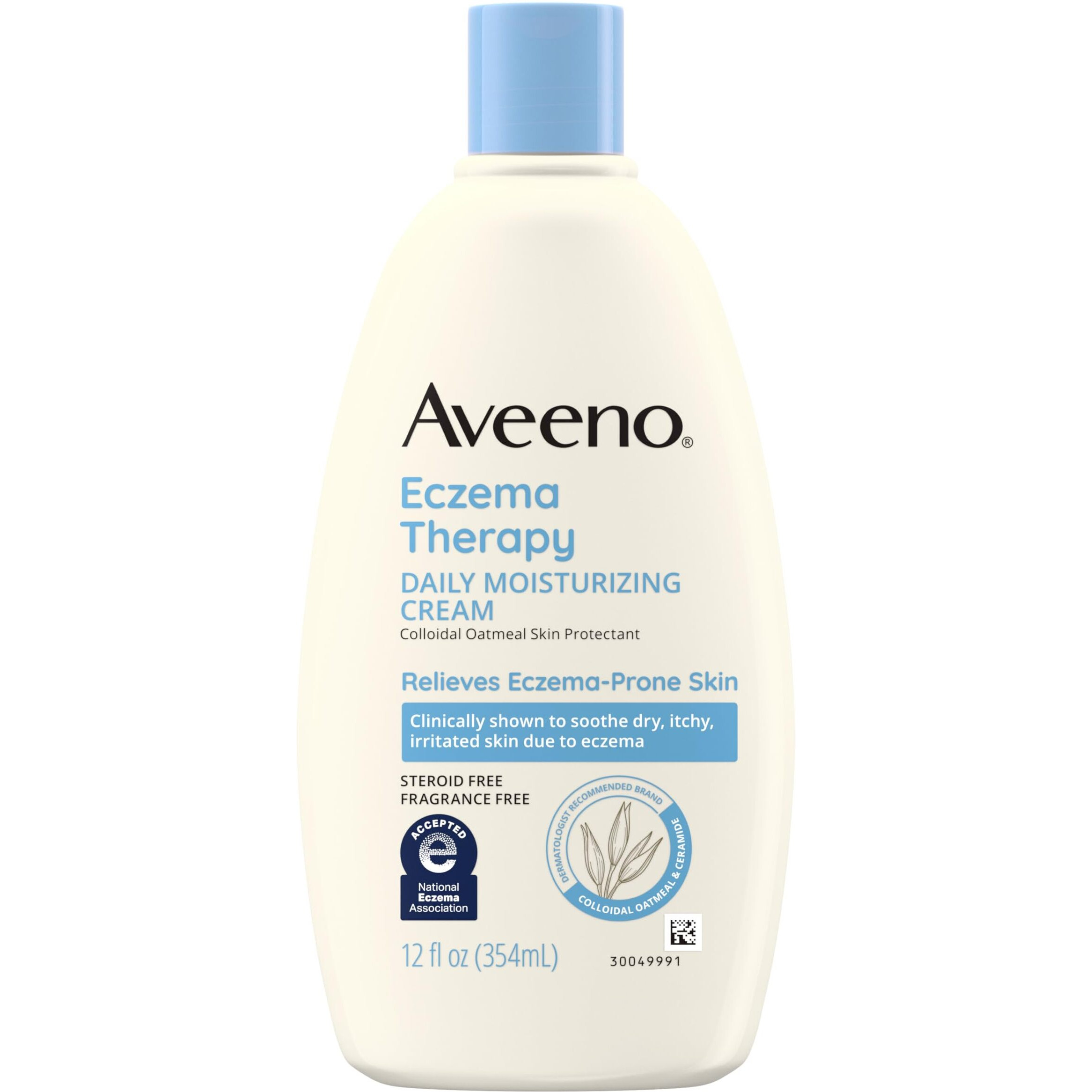 Aveeno Eczema Therapy Daily Moisturizing Body Cream for Sensitive Skin, Soothing Eczema Relief Cream, Colloidal Oatmeal & Ceramide for Dry & Itchy Skin, Steroid- & Fragrance-Free, 12 oz