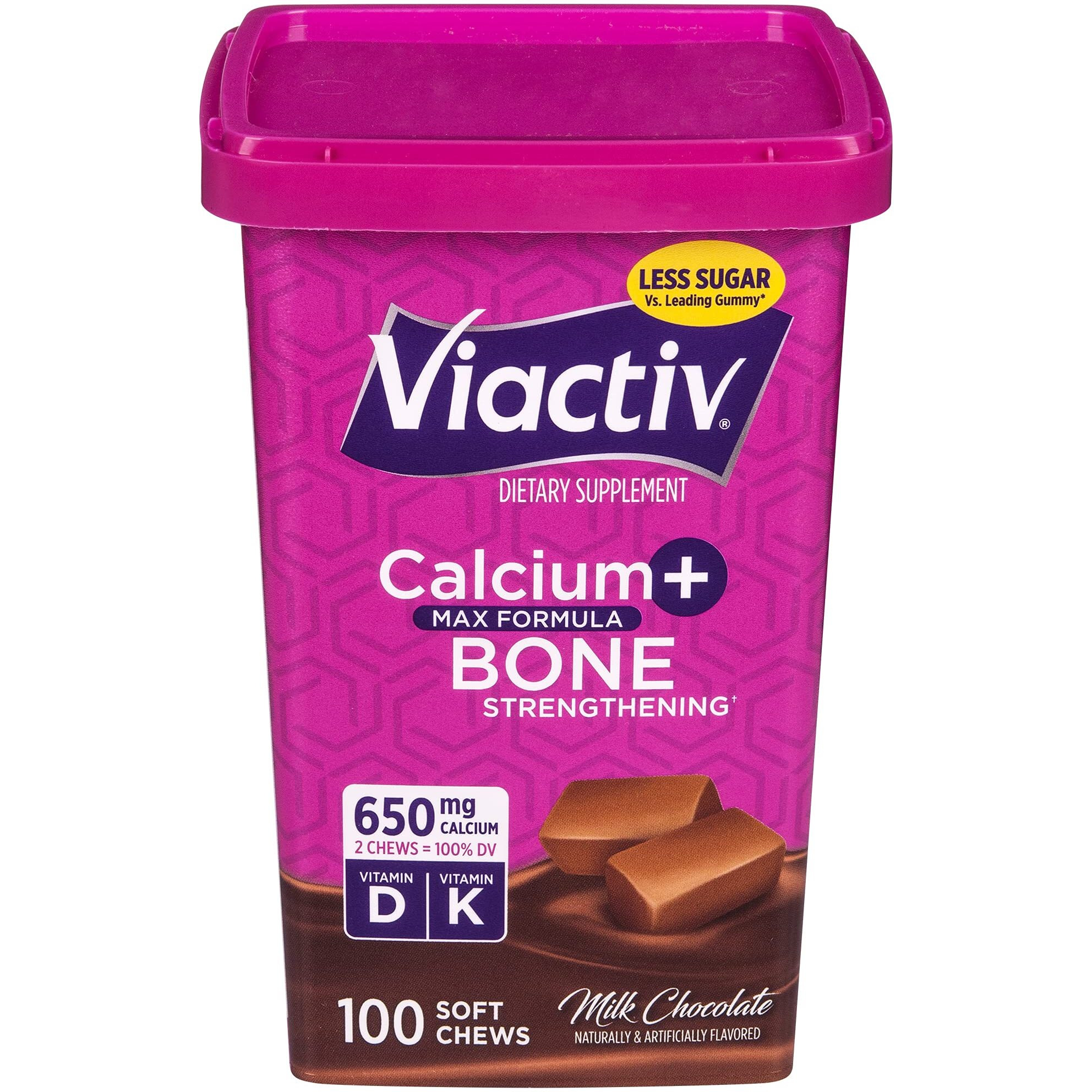 Viactiv Calcium +Vitamin D3 Supplement Soft Chews, Milk Chocolate, 100 Chews - Calcium Dietary Supplement for Bone Health