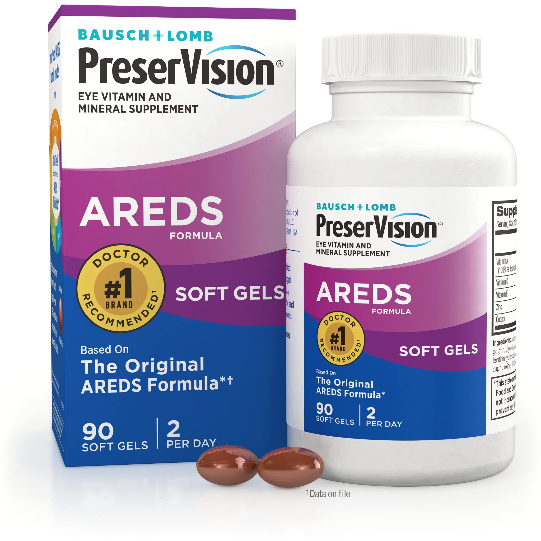 PreserVision AREDS Eye Vitamin & Mineral Supplement, Contains Vitamin C, A, E, Zinc & Copper, 90 Softgels (Packaging May Vary)