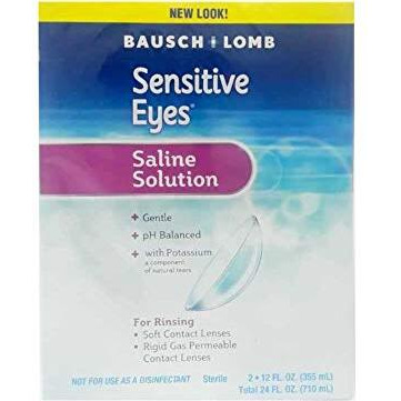 Bausch & Lomb Sensitive Eyes Contact Lens Solution, Sensitive Eyes Solution for Soft Contact & Gas Permeable Lenses, Saline Solution with Potassium, 12 Fl Oz (Pack of 2)