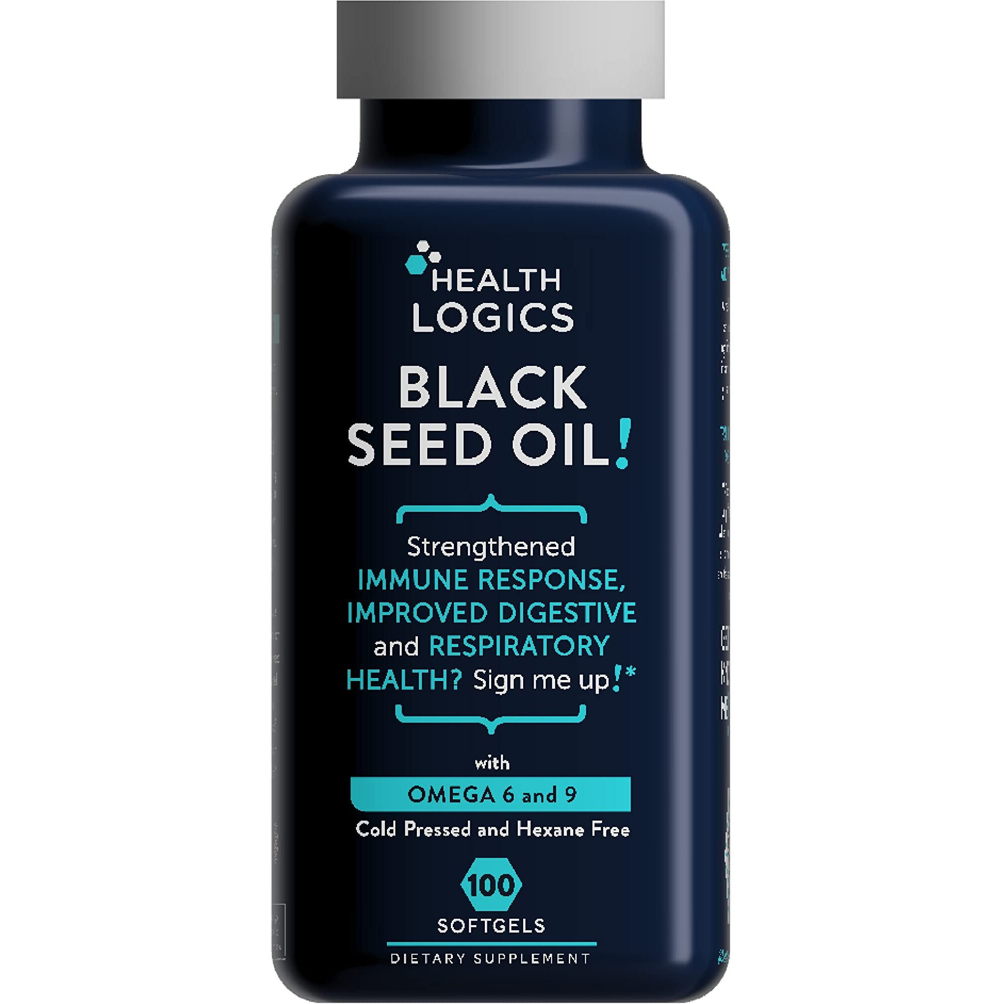 Health Logics Black Seed Oil, Cold Pressed, Rich Source of Omega 6 & 9 Essential Fatty Acids, from Nigella Sativa (100 Soft Gel Capsules)