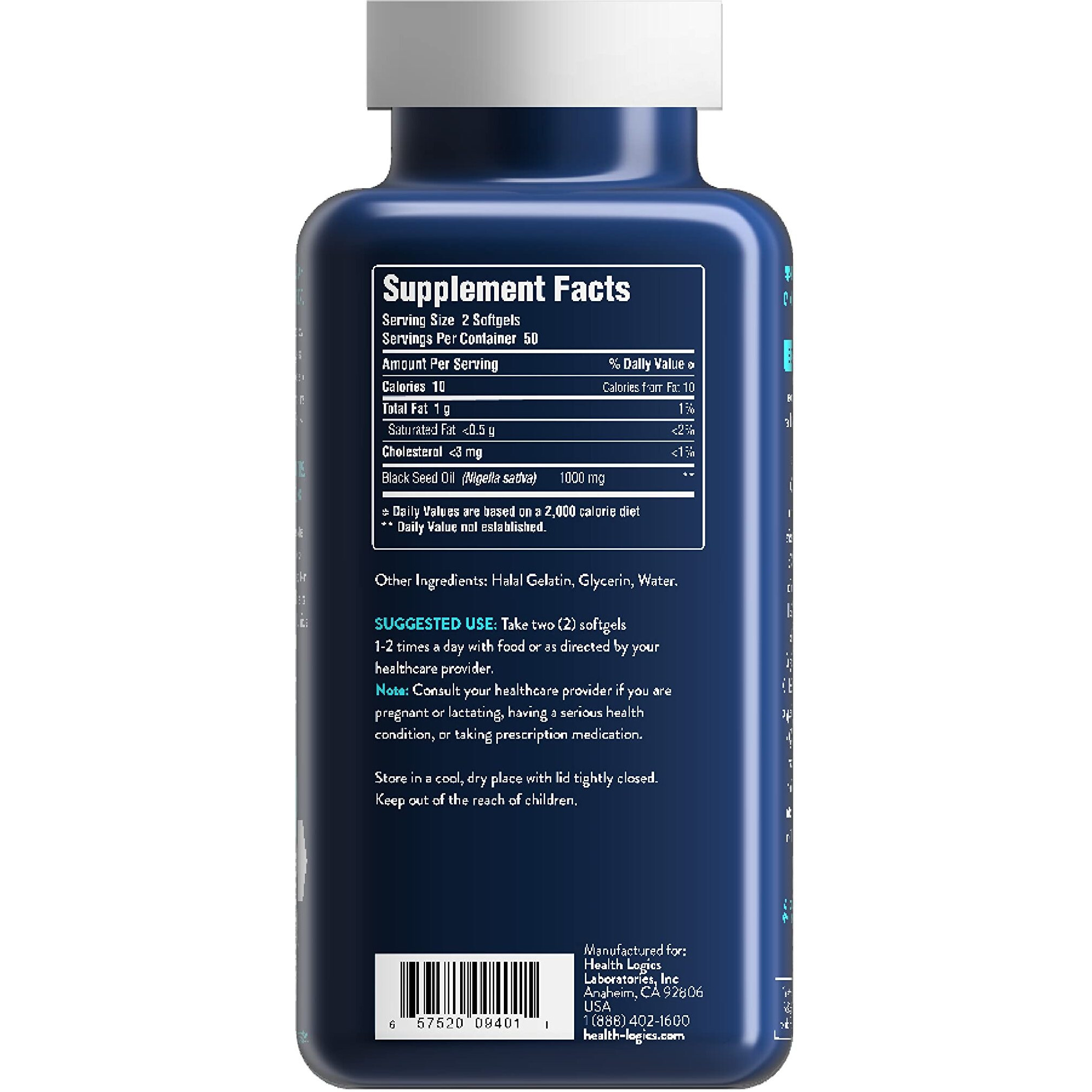 Health Logics Black Seed Oil, Cold Pressed, Rich Source of Omega 6 & 9 Essential Fatty Acids, from Nigella Sativa (100 Soft Gel Capsules)