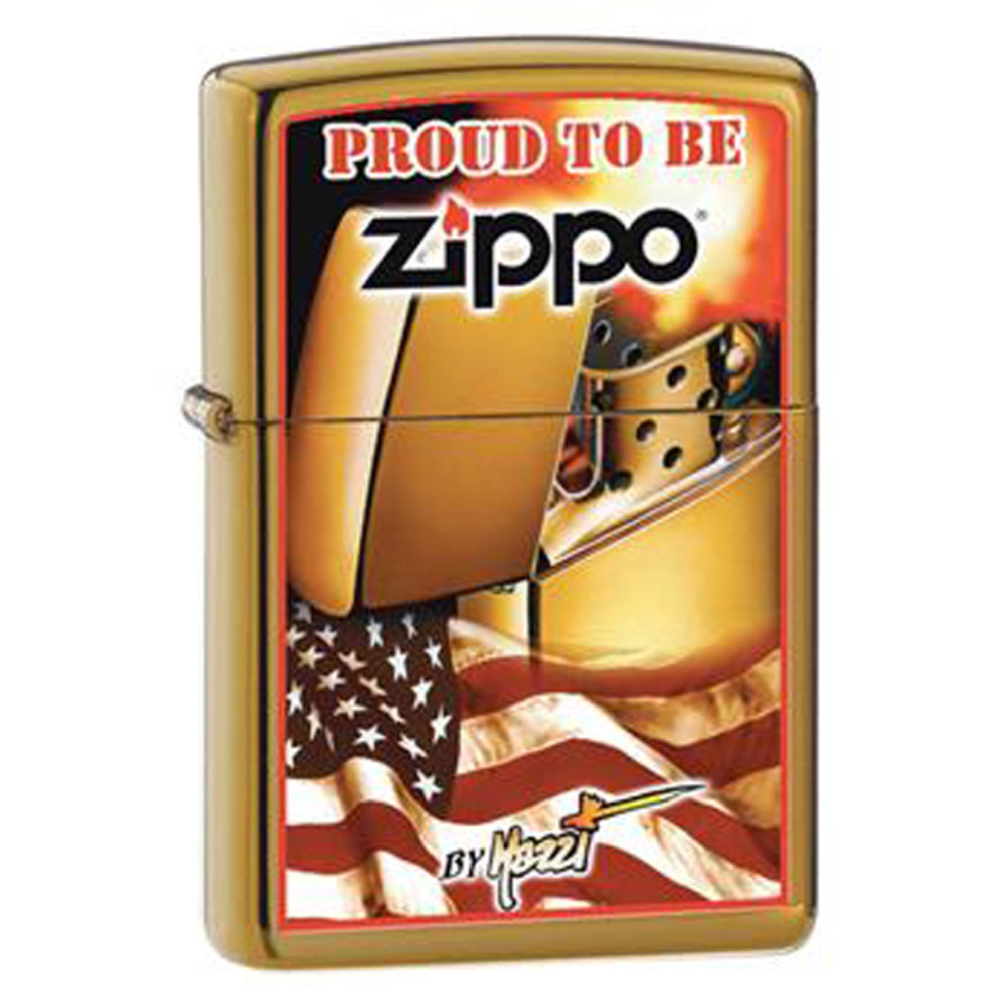 204BCI000128 - ZIPPO PROCUT 204B Brush Brass / CI000128-Mazzi Zippo Flag