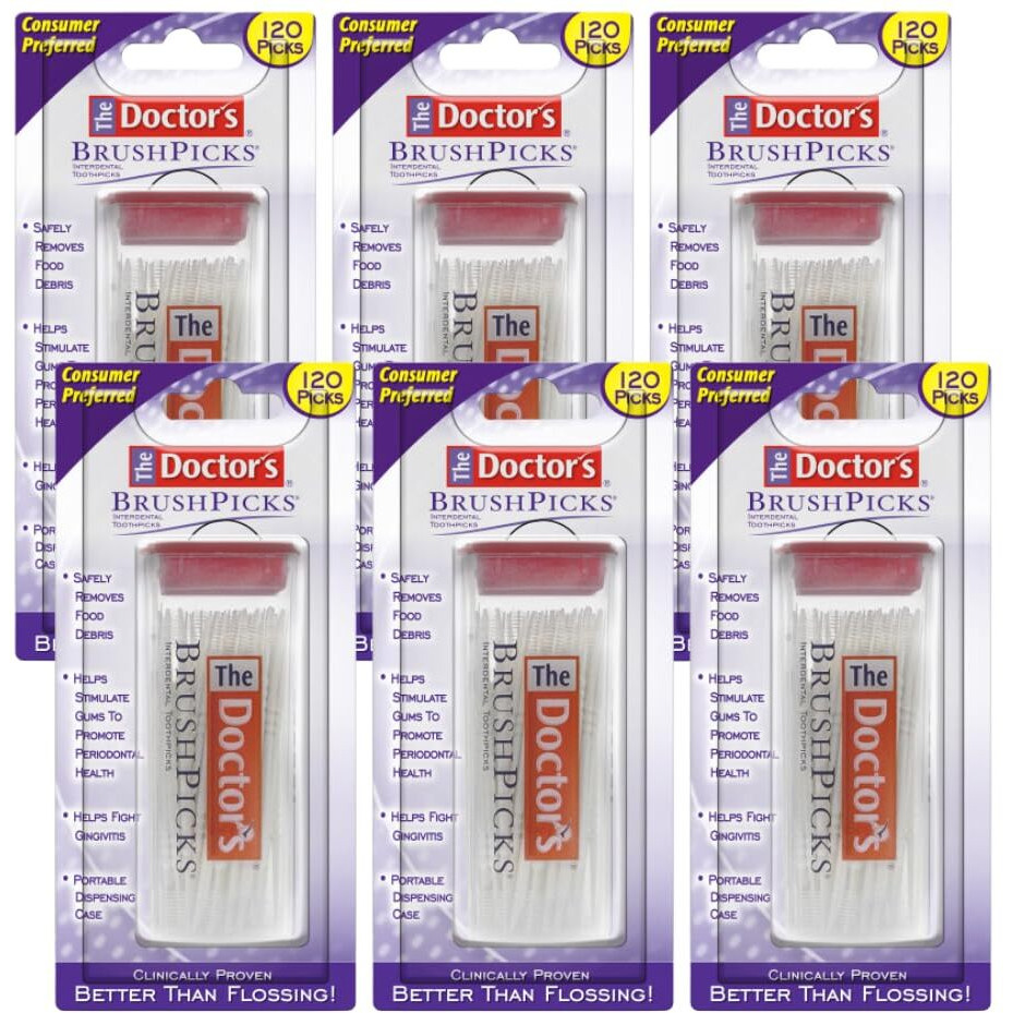 The Doctor's BrushPicks Interdental Toothpicks | 120-Picks per Pack | (6-Pack)