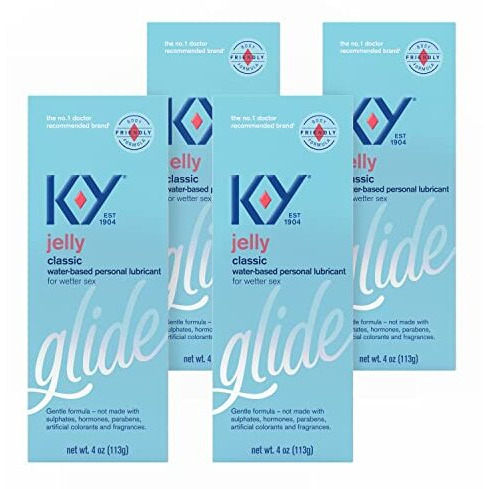 K-Y Jelly Lube, Personal Lubricant, Water Based Formula, Safe to Use with Latex Condoms, For Men, Women and Couples, 4 FL OZ (Pack of 4)