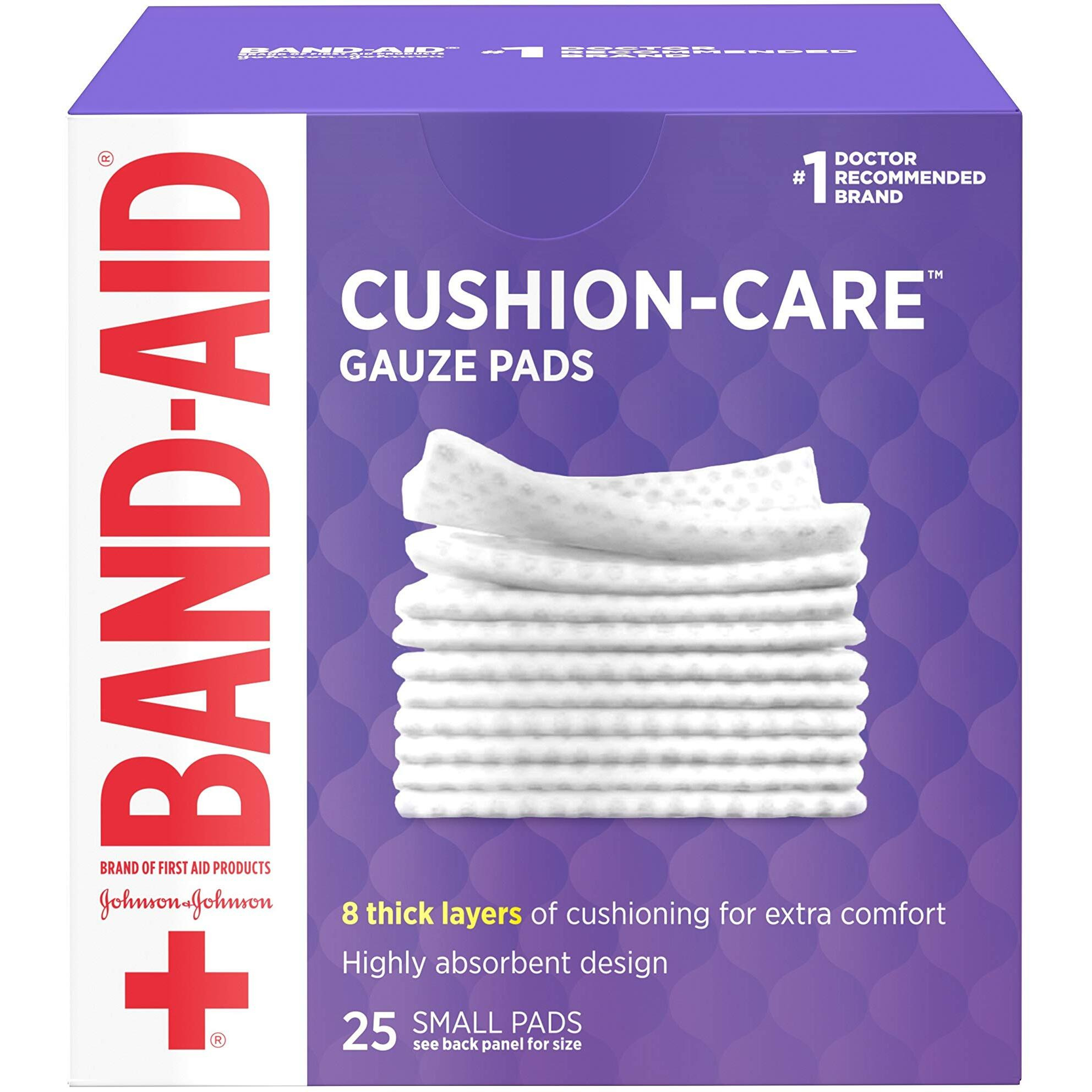 Band-Aid Brand Cushion Care Non-Stick Gauze Pads, Individually-Wrapped, Small, White, 2 x 2 in, 25 Count, Pack of 3
