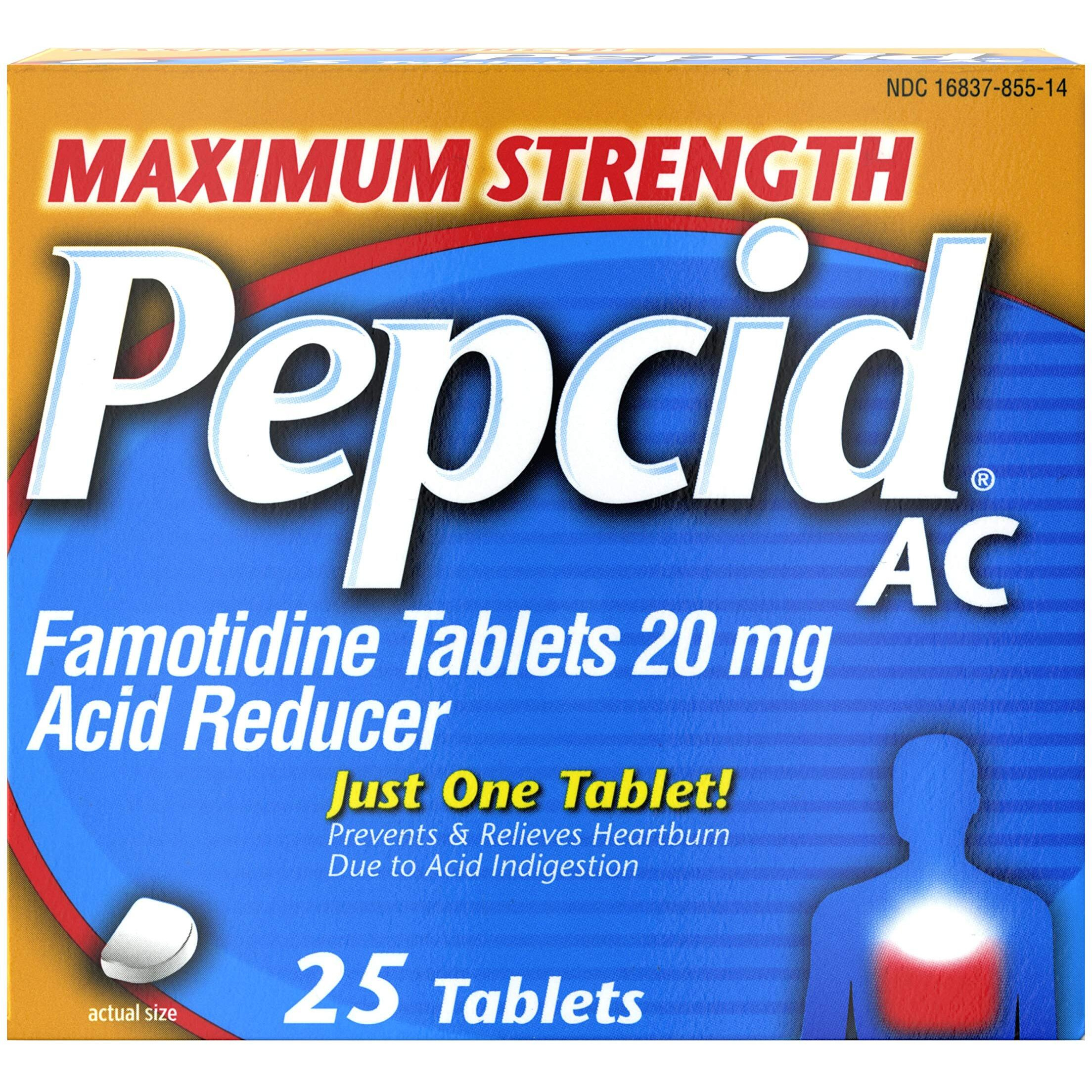 Pepcid AC Maximum Strength, 20 mg Famotidine for Heartburn Prevention & Relief, 25 ct
