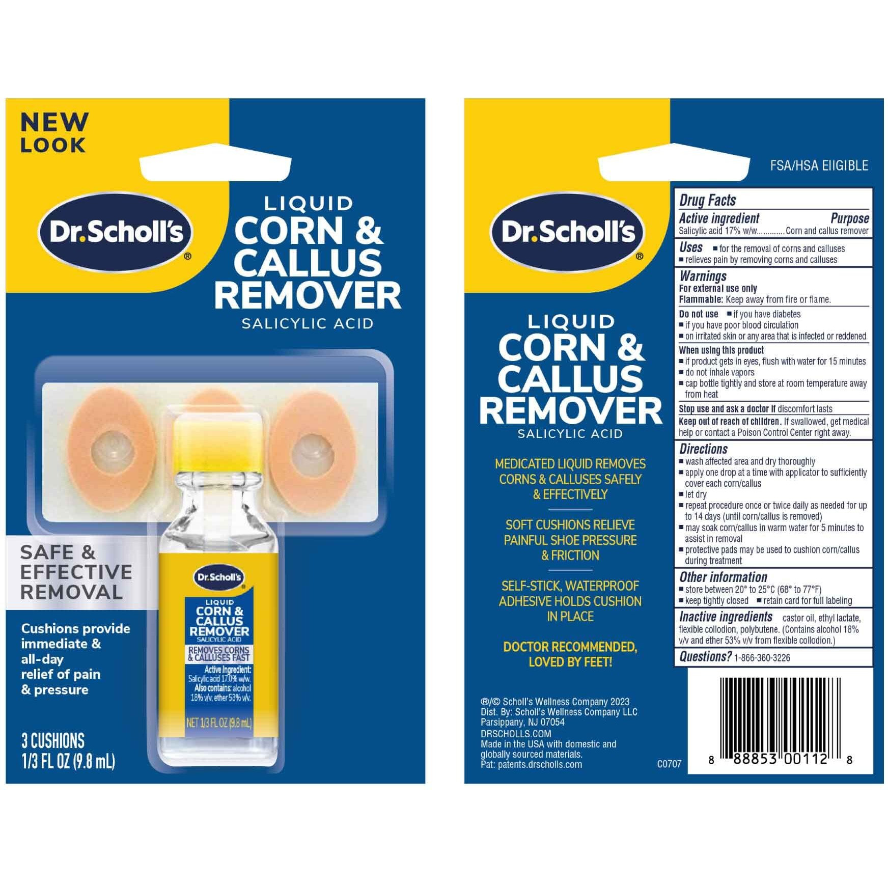 Dr. Scholl's Liquid Corn & Callus Remover, 0.33 Ounce // Removes Corns & Calluses Fast with Cushions That Provide Protection Against Shoe Pressure and Friction for All-Day Pain Relief