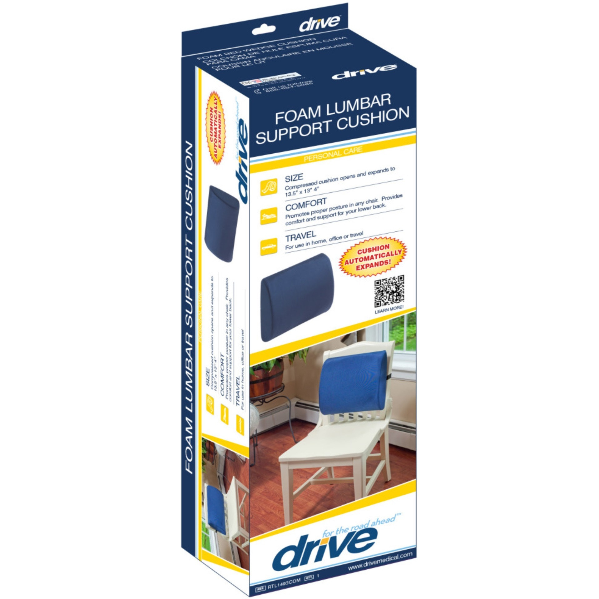 Drive Medical RTL1493COM Compressed Lumbar Cushion, Blue