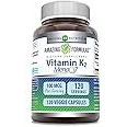 Amazing Formulas Vitamin K2 Menaq7 MK7 Supplement | 100 Mcg Per Serving | Veggie Capsules | Non-GMO | Gluten Free | Made in USA (120 Count)