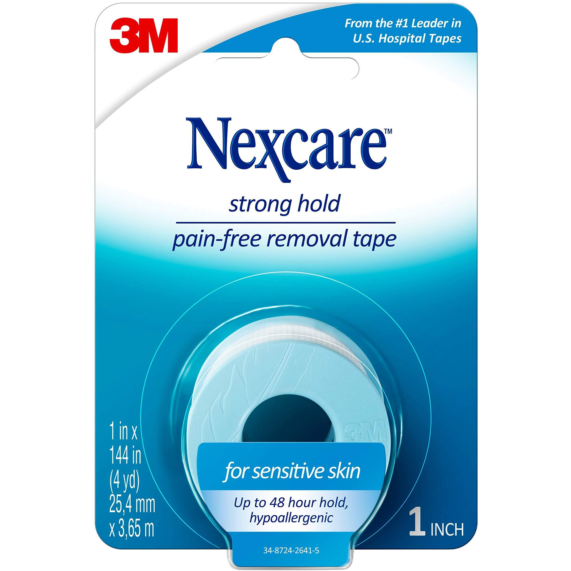 Nexcare Strong Hold Pain-Free Removal Tape, Silicone Adhesive, Secures Dressing and Lifts Away Cleanly - 1 In x 4 Yds, 1 Roll of Tape