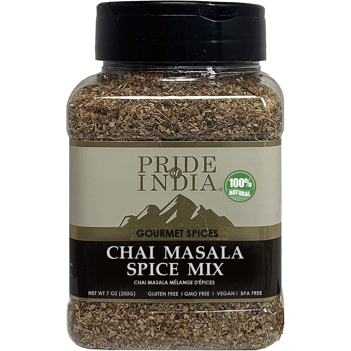 Pride of India Chai Masala Mulling Spice Mix Gourmet Spice Mix for Teas & Coffee Caffeine Free Authentic Mulling Spice Blend Vegan & Gluten-Free - Easy to Store 7oz. Medium Dual Sifter Jar(D0102HP6BCG.)