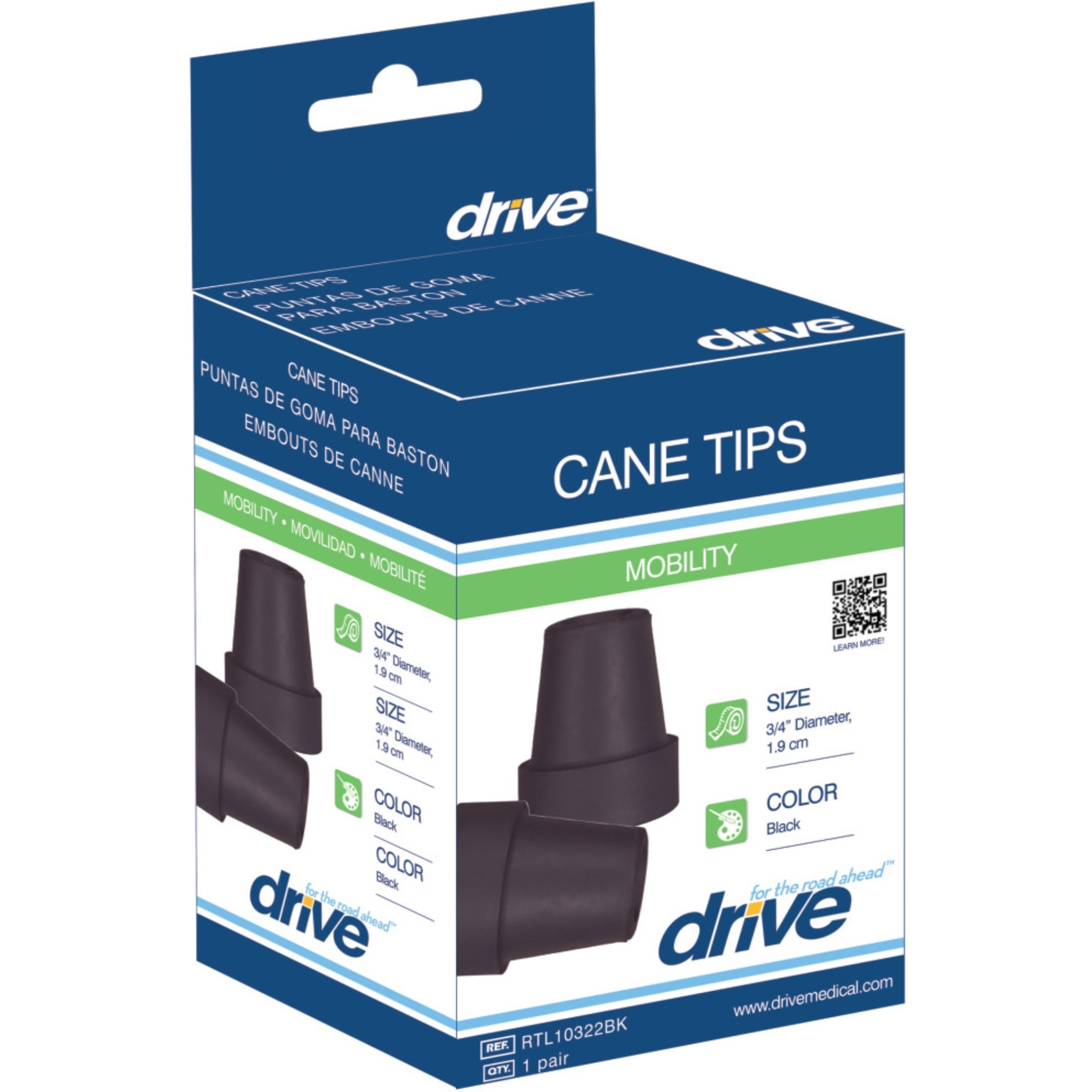Drive Medical Replacement Cane Tip, Black, 3/4 Inch