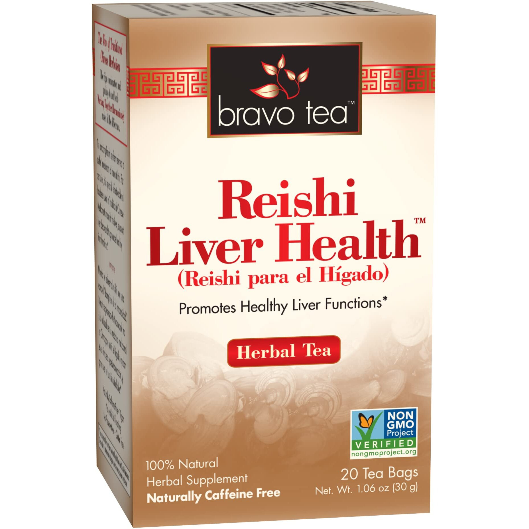 Bravo Tea Reishi Liver Health Herbal Tea Caffeine Free, 20 Tea Bags