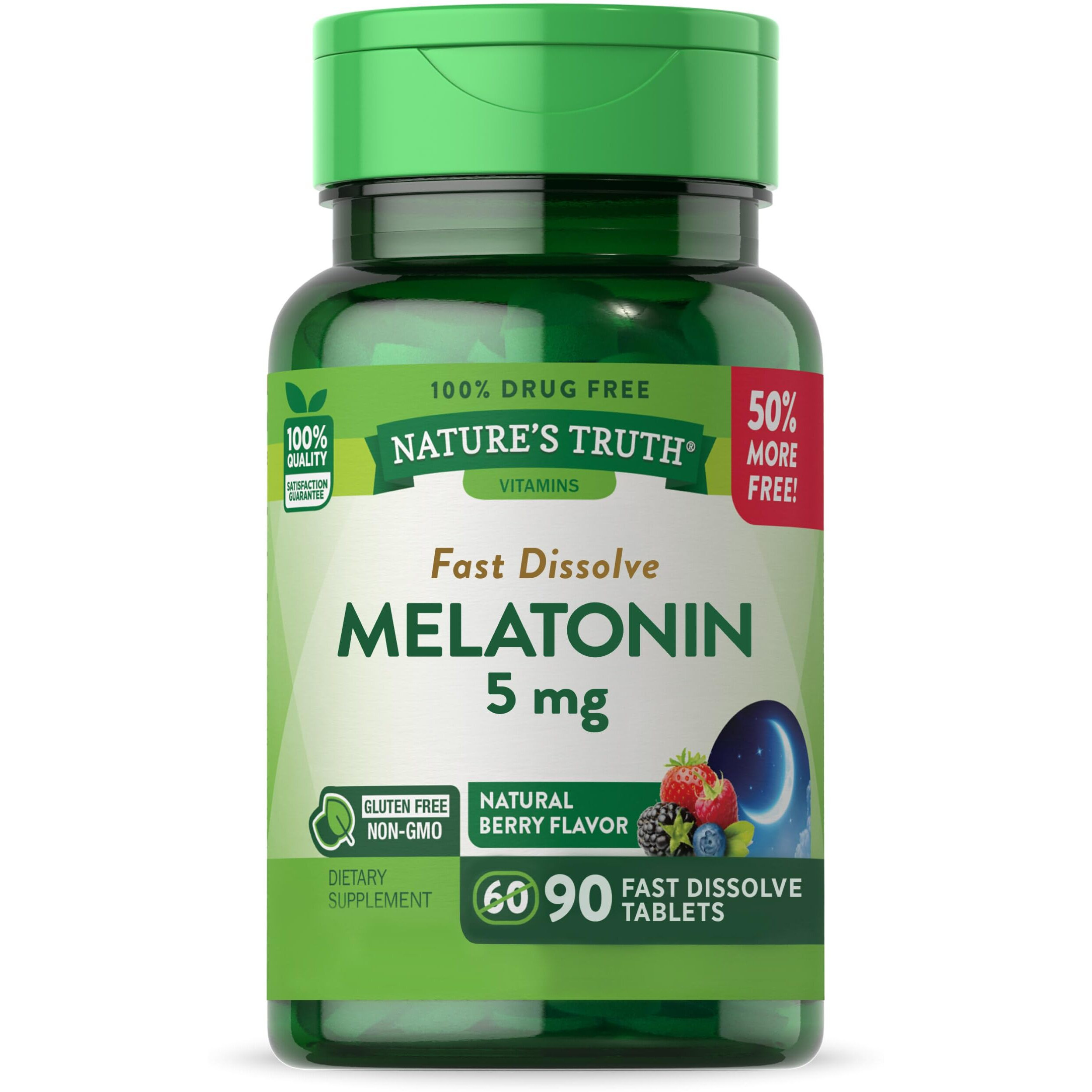 Melatonin 5 mg | 90 Fast Dissolve Tablets | Natural Berry Flavor | Vegetarian, Non-GMO & Gluten Free Supplement | by Nature's Truth