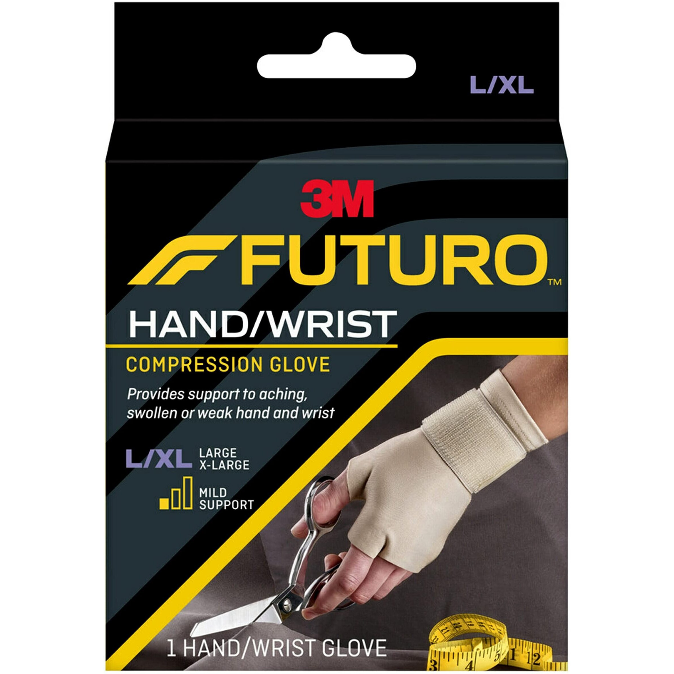 FUTURO Compression Glove, Provides Mild Support to Aching, Weak Hands and Wrists, L/XL