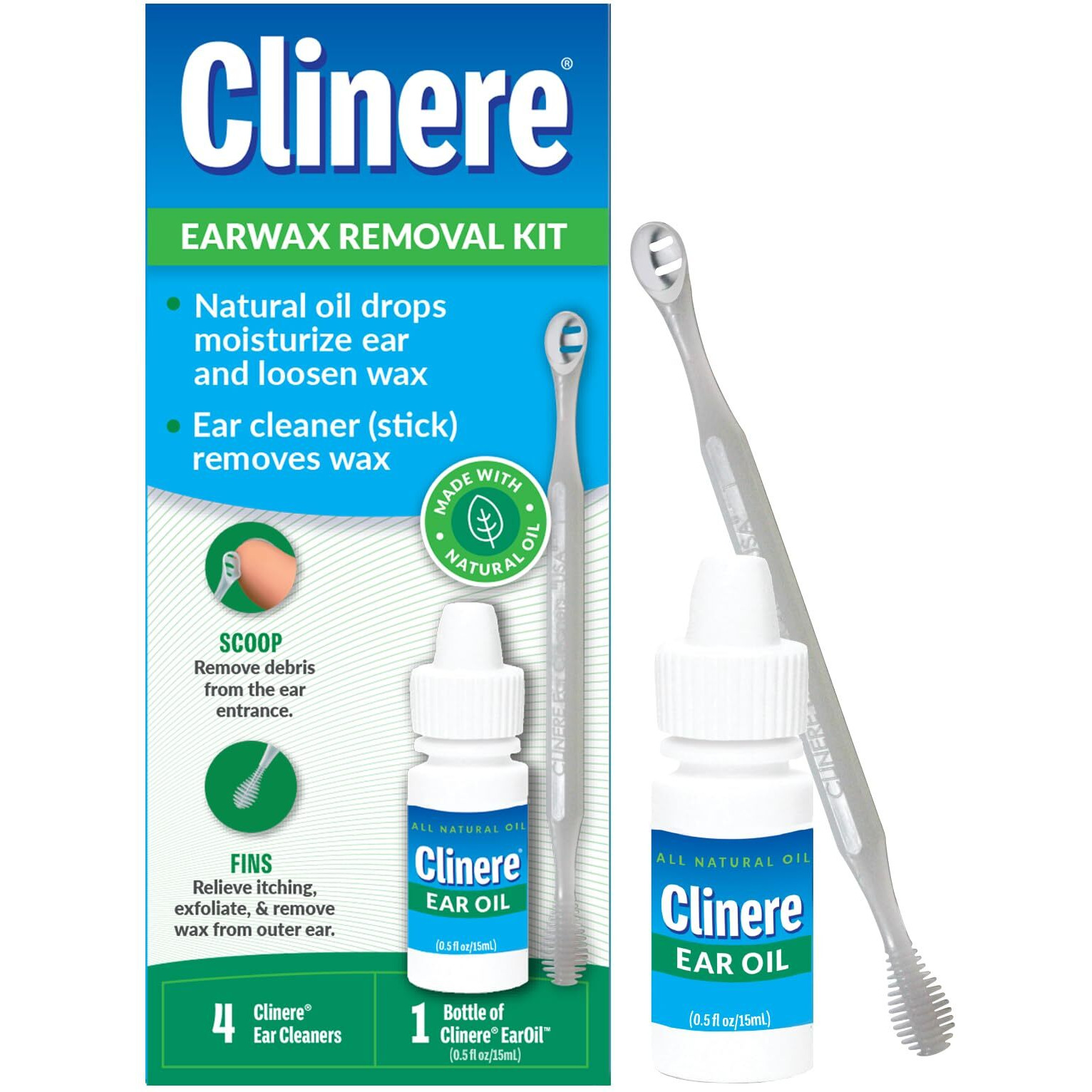 Clinere Ear Oil Conditioner & Ear Cleaners Cleaning Care Kit, 1 Ea, 1count, 4 Ear Tips