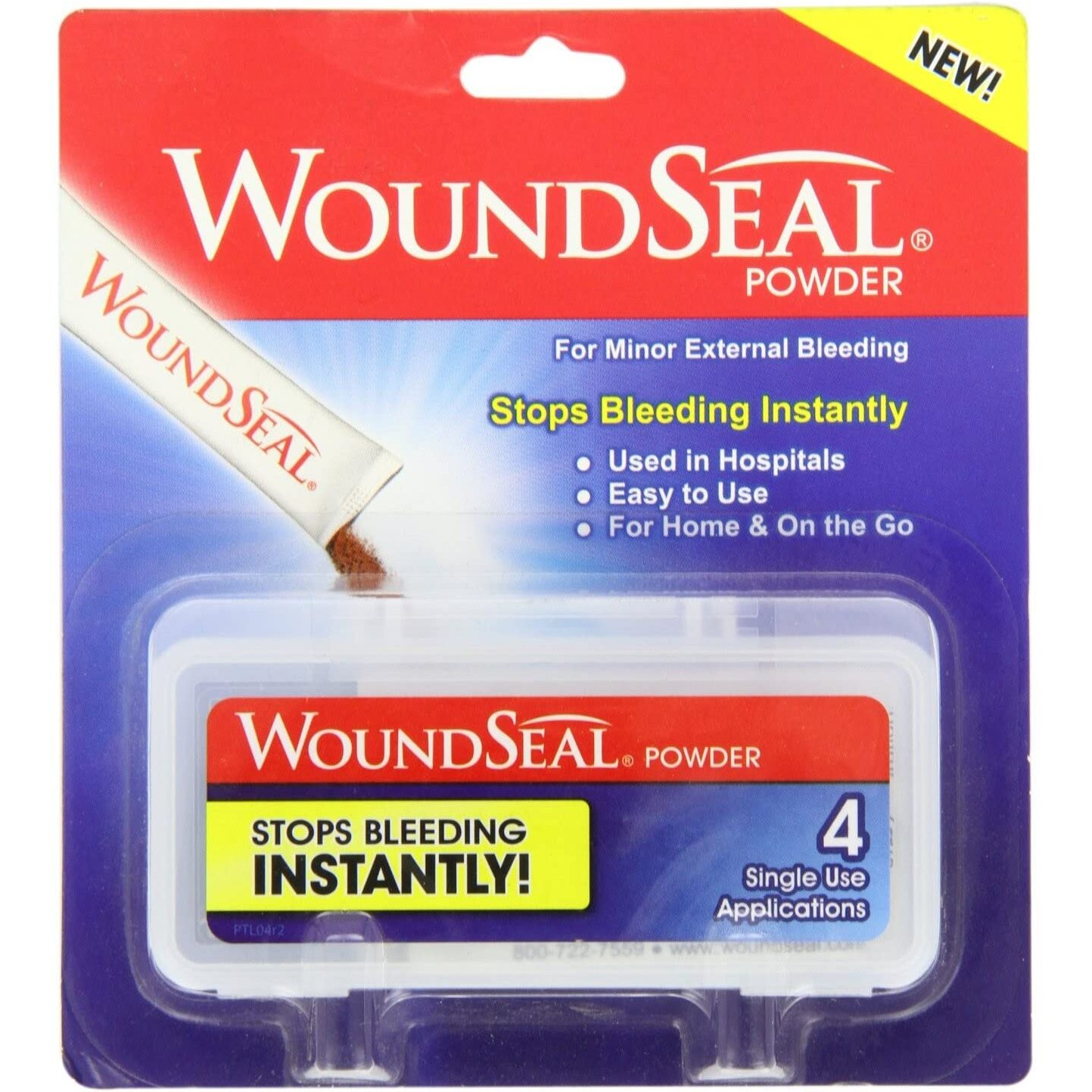 WoundSeal Topical Powder Wound Care First Aid for Cuts, Scrapes and Abrasions Single Use, 4 count (Packaging May Vary)
