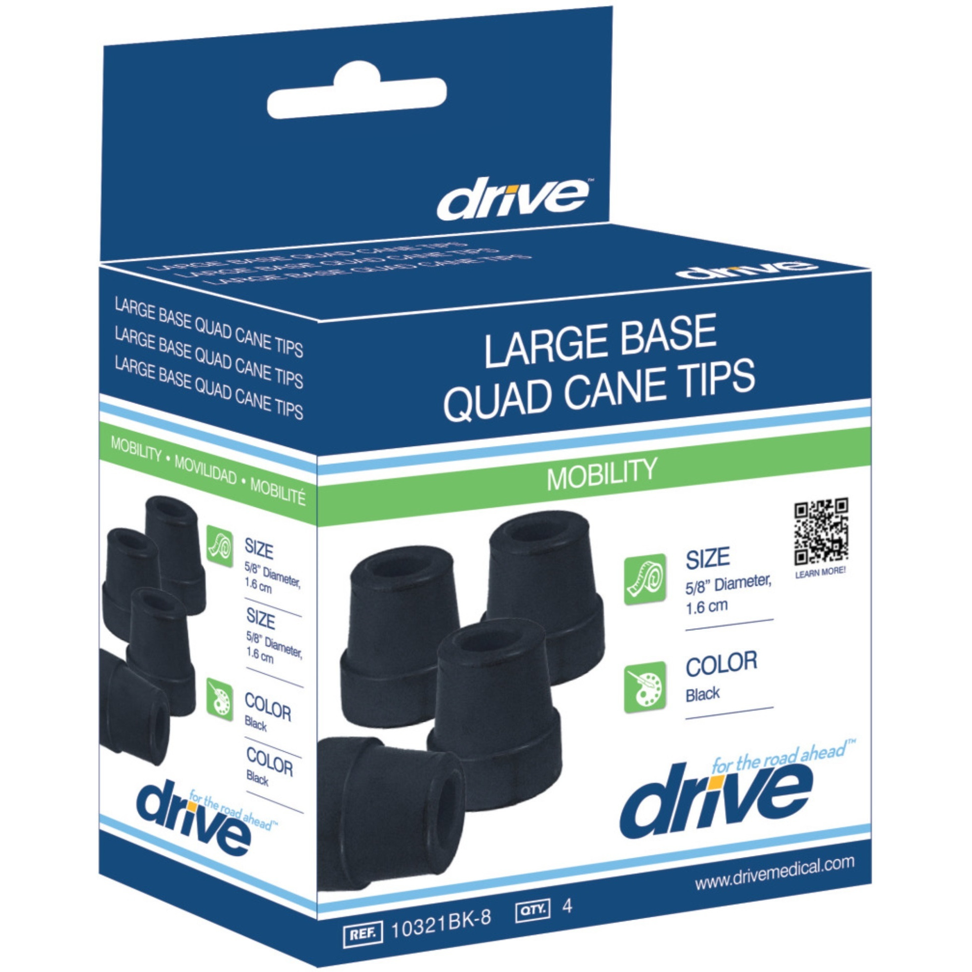Drive Medical Base Quad Cane Tips, 3/4 Inch, Black