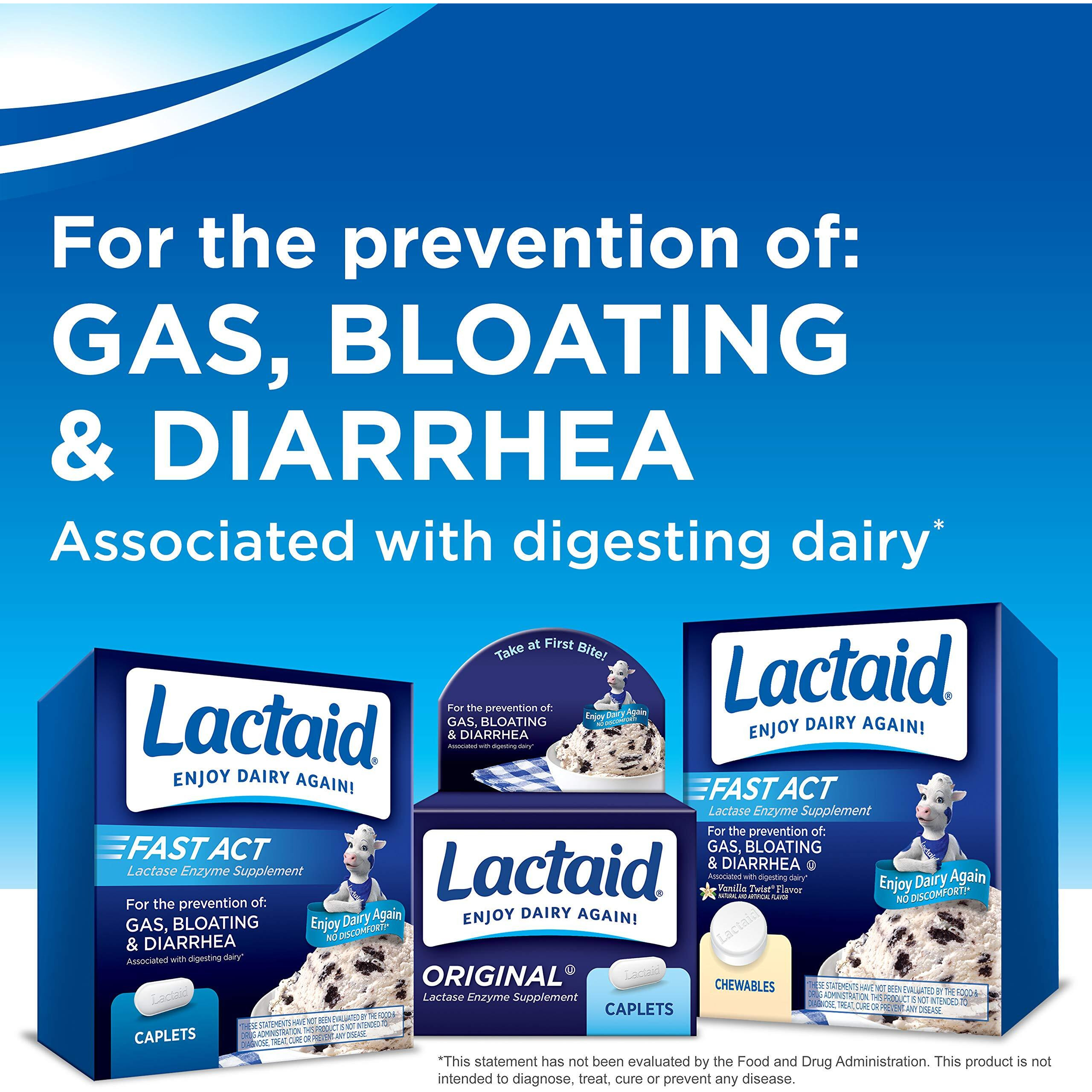 Lactaid Original Strength Lactose Intolerance Relief Caplets with Natural Lactase Enzyme, Dietary Supplement to Help Prevent Gas, Bloating & Diarrhea Due to Lactose Sensitivity, 120 ct