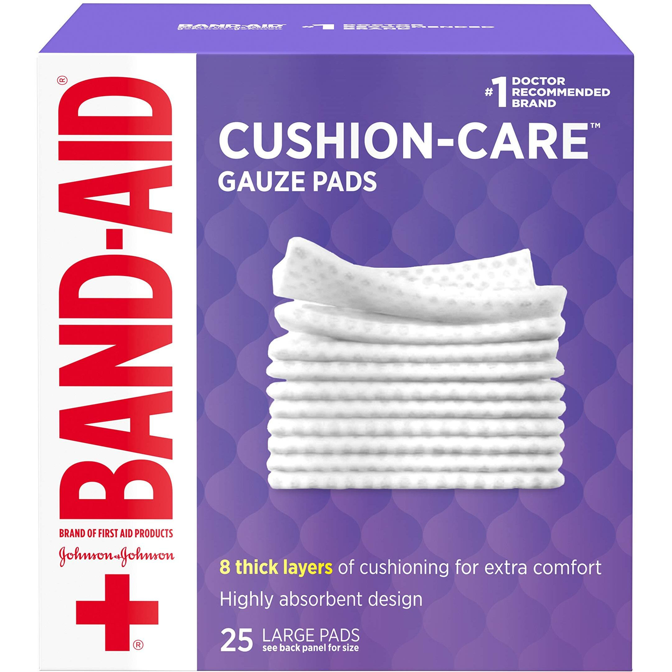 Band-Aid Brand Cushion Care Non-Stick Gauze Pads, Individually-Wrapped, Large, 4 in x 4 in, 25 ct