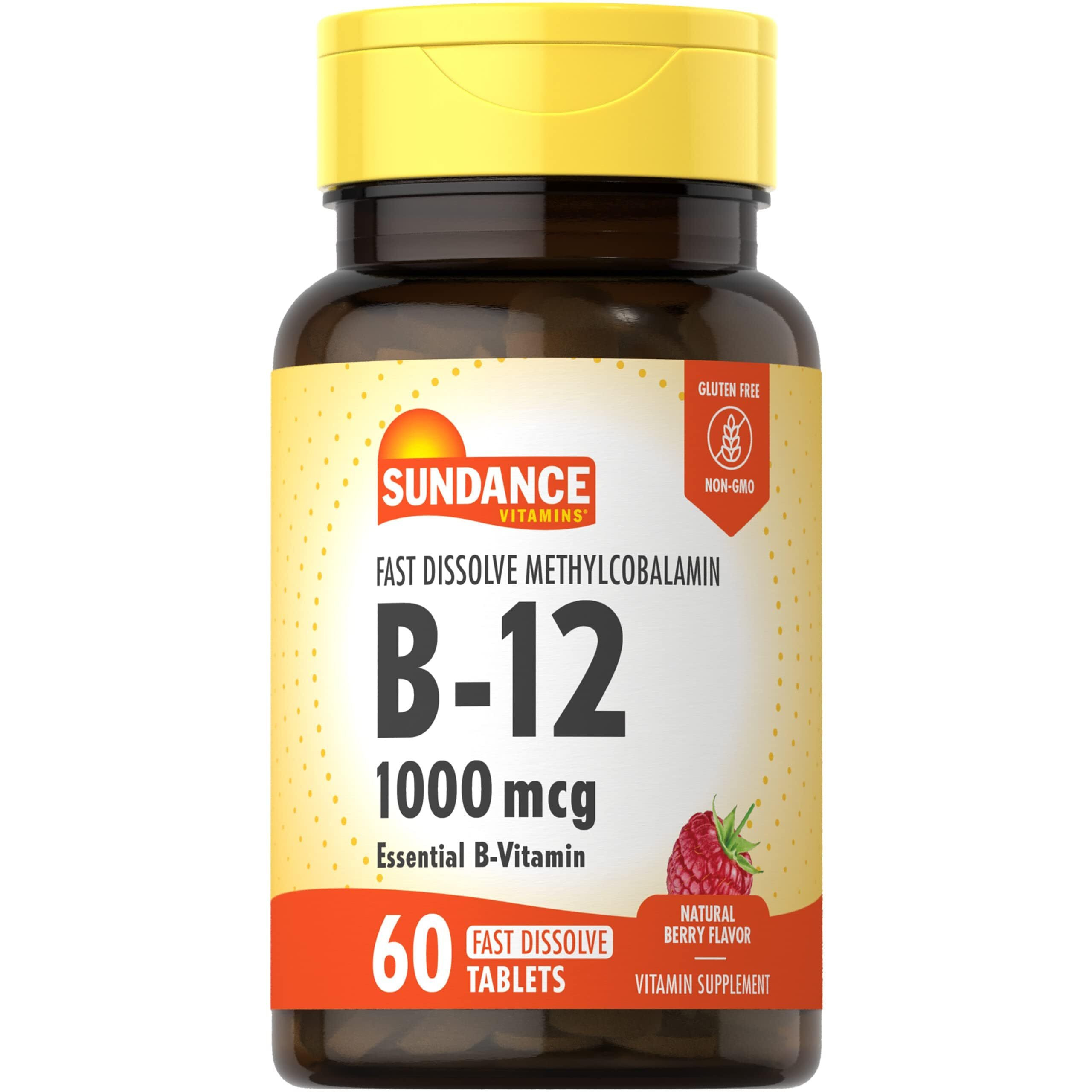Vitamin B-12 1,000 mcg | 60 Fast Dissolve Tablets | As Methylcobalamin | Vegetarian, Non-GMO, and Gluten Free Supplement | by Sundance