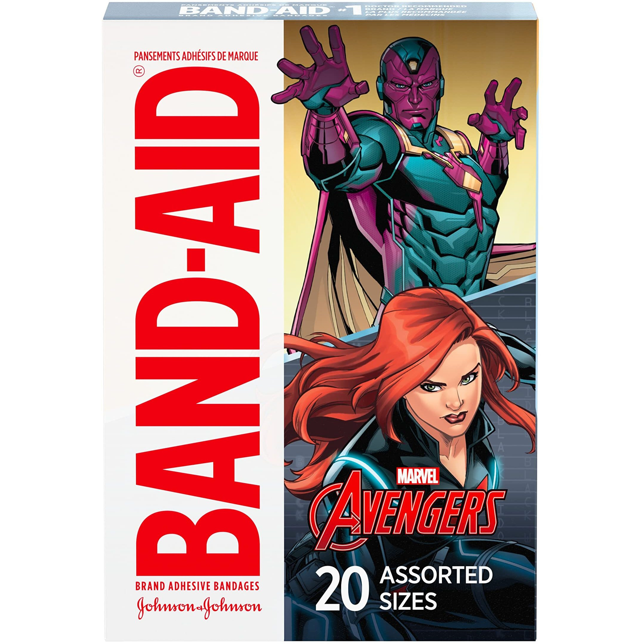 Band-Aid Brand Adhesive Bandages for Minor Cuts and Scrapes, Featuring Marvel Avengers Characters for Kids, Assorted Sizes 20 ct