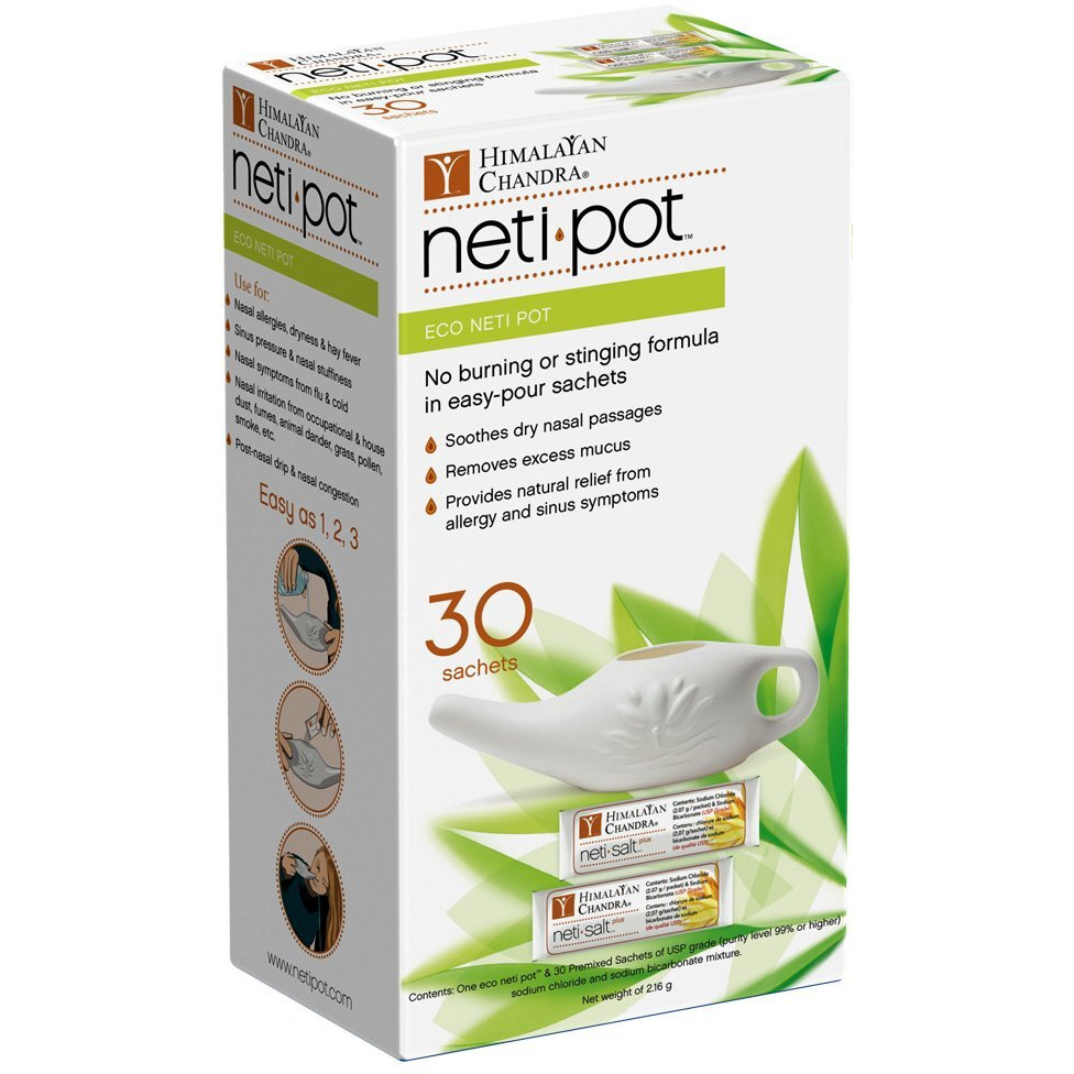 Himalayan Sinus Rinse Eco Neti Pot with 30 Sachets, 7 Ounce