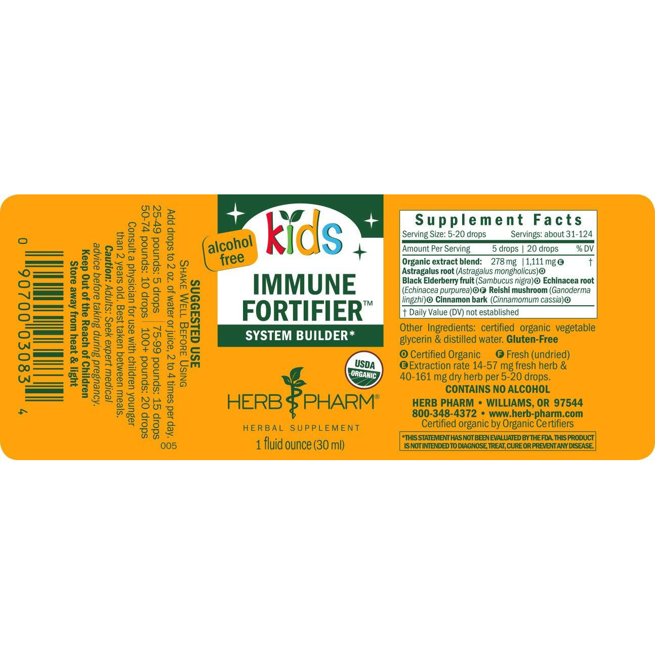 Herb Pharm Kids Certified-Organic Alcohol-Free Immune Fortifier Liquid Herbal Formula, 1 Ounce
