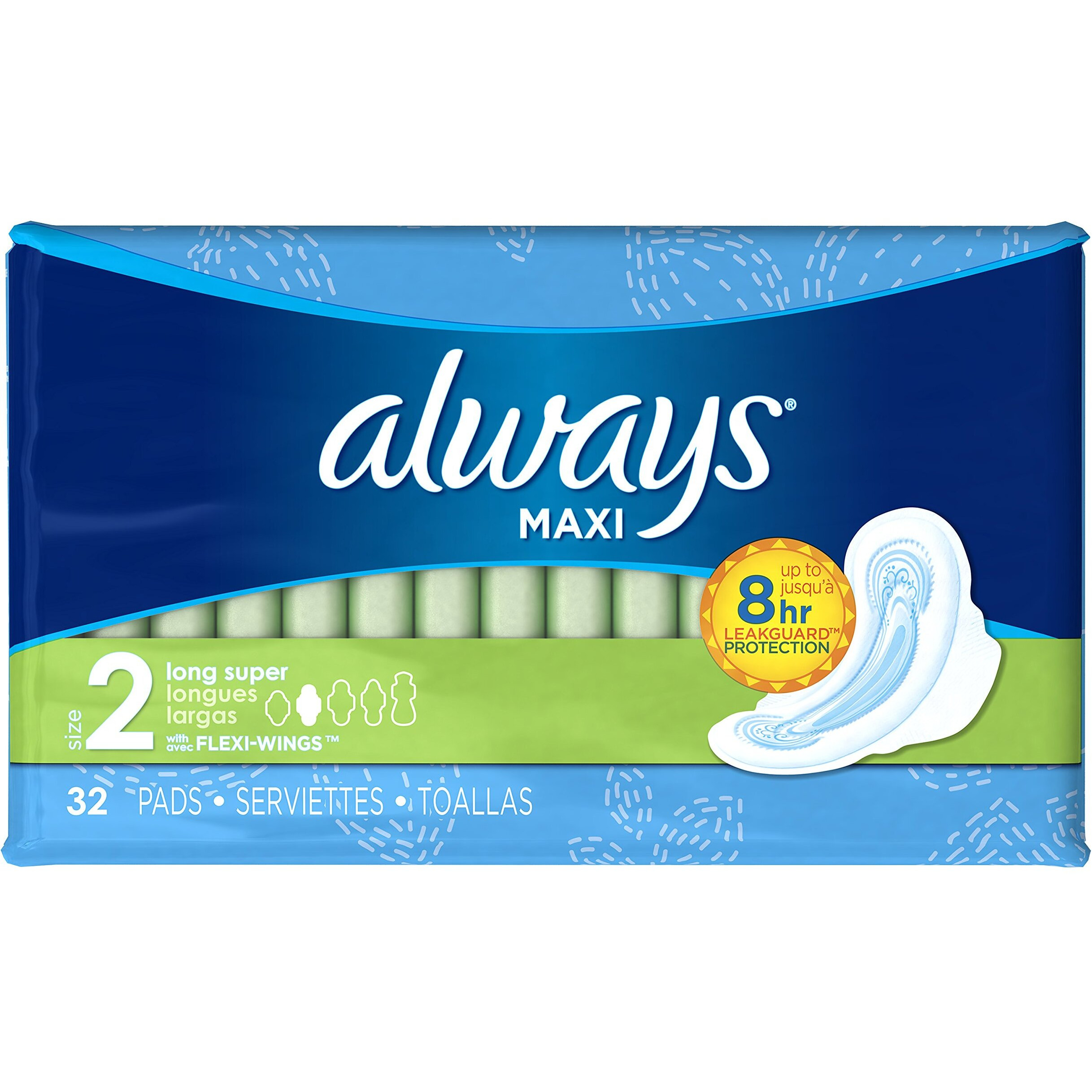 Always Maxi, Size 2, Super Pads with Wings, Unscented 32 Count