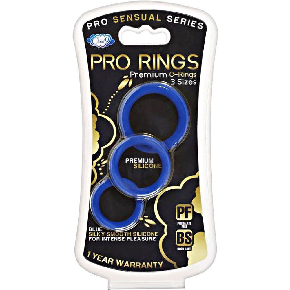 CLOUD 9 PRO SENSUAL SILICONE COCK RING 3 PACK BLUE