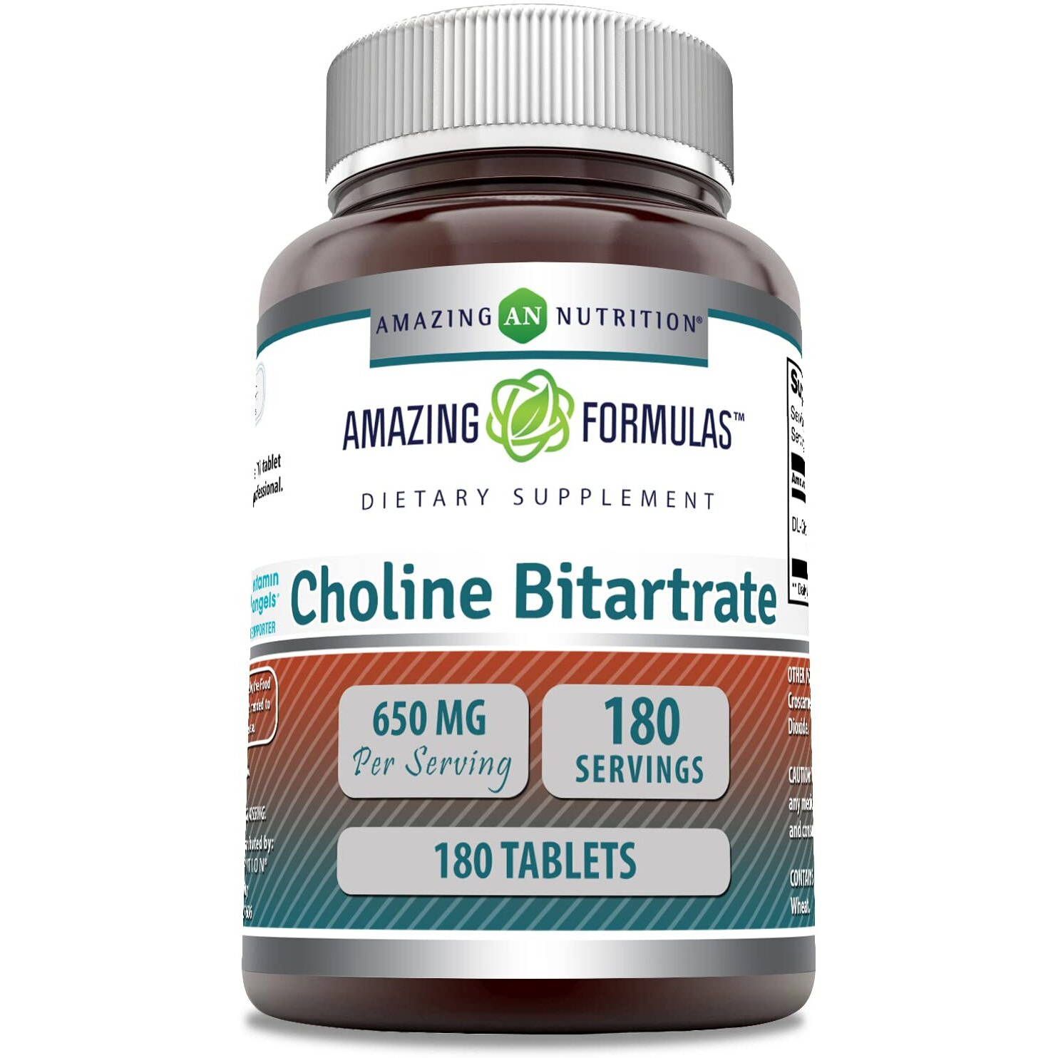 Amazing Formulas Choline Bitartrate - 650 MG, 180 Tablets (Non-GMO, Gluten Free) - Supports Nerve & Brain Health - Promotes Cellular Function - Cognitive Support