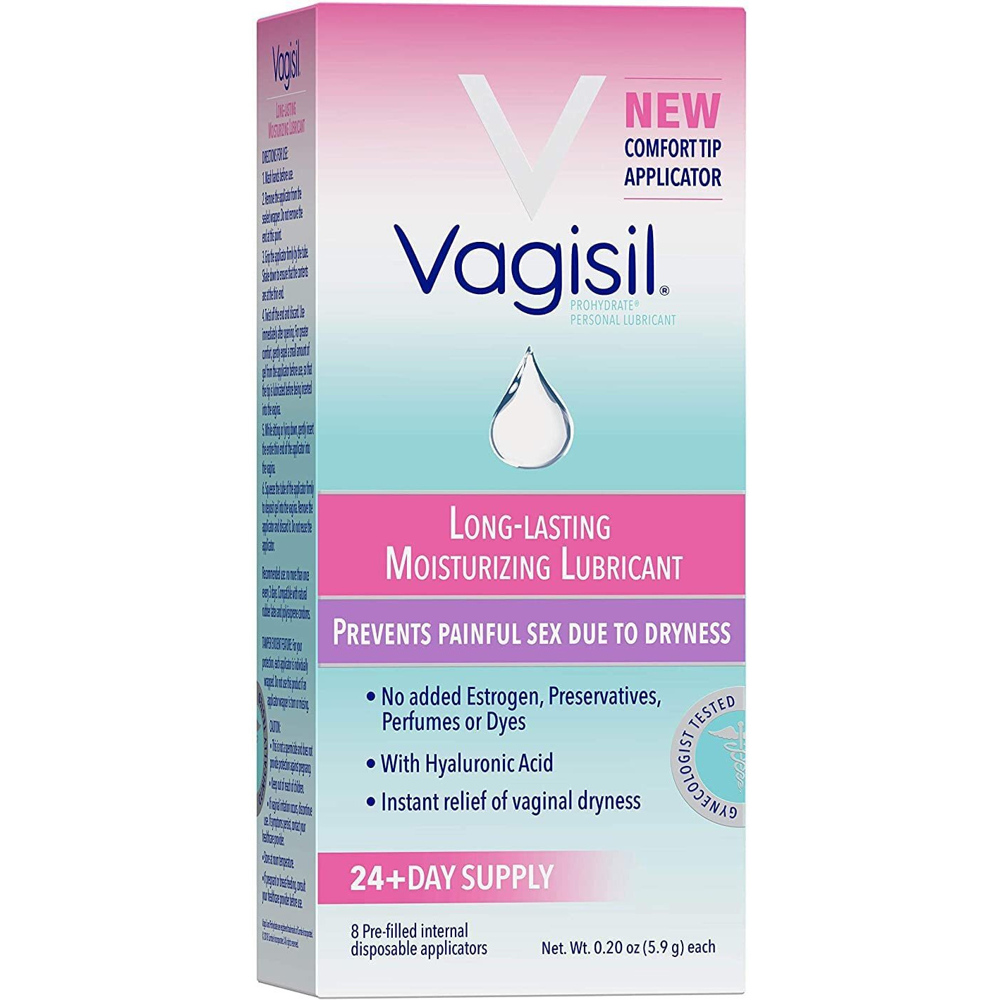 Vagisil Prohydrate Internal Vaginal Moisturizer, Gel & Lubricant for Women, Gynecologist Tested, 8 Count, Pack of 1 (8 Total Applicators)