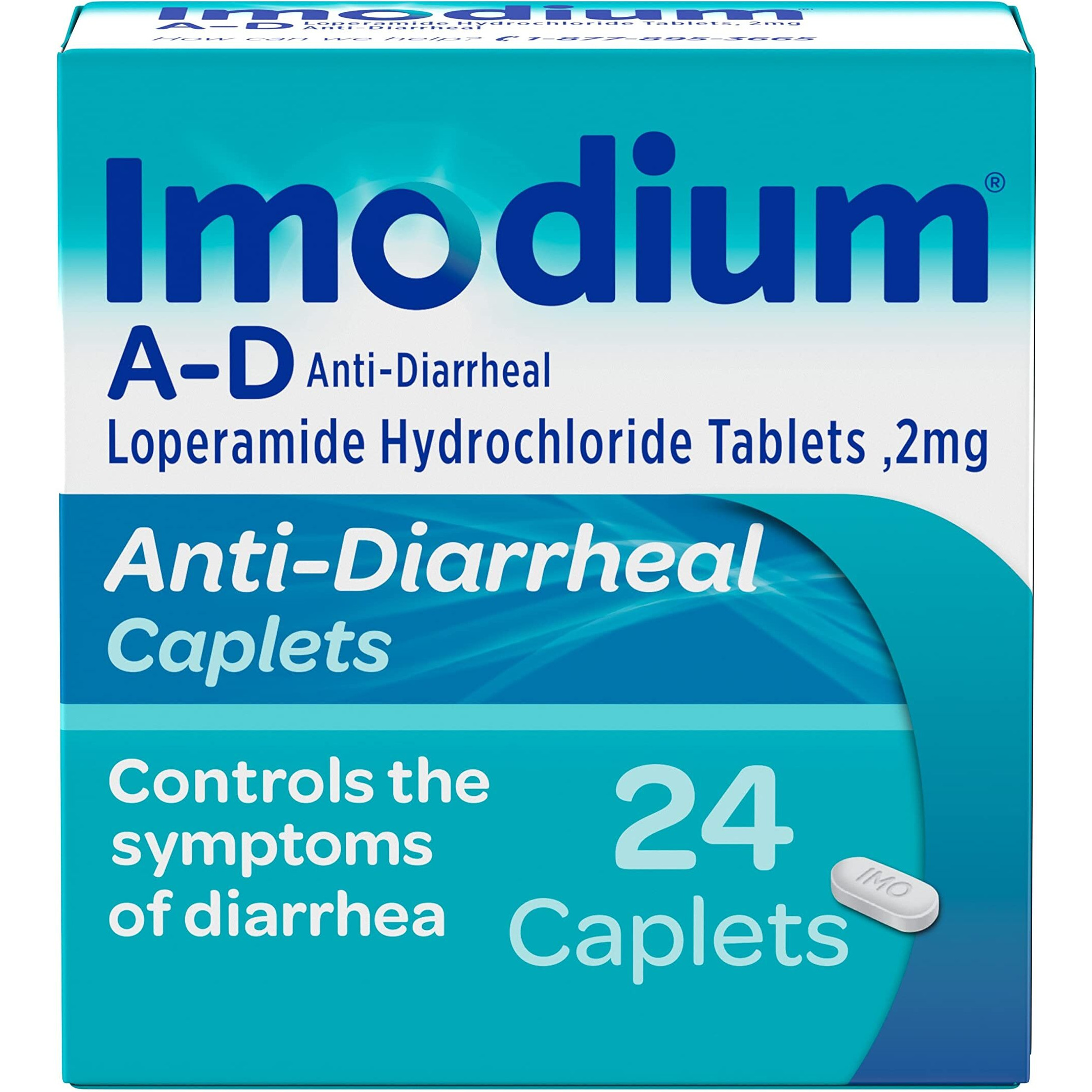 Imodium A-D Diarrhea Relief Caplets with Loperamide Hydrochloride, Anti-Diarrheal Medicine to Help Control Symptoms of Diarrhea Due to Acute, Active & Traveler's Diarrhea, 24 ct.