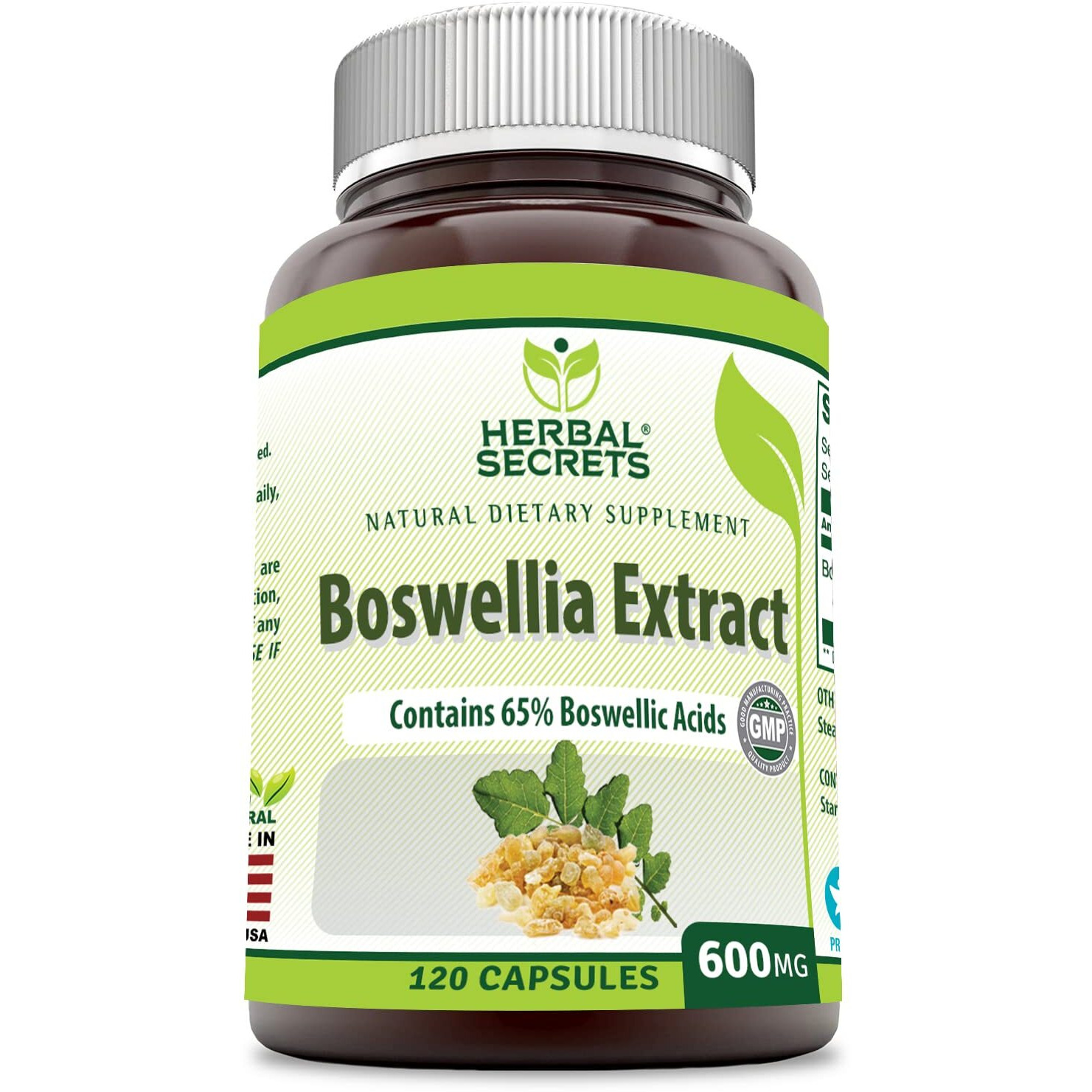 Herbal Secrets Boswellia Serrata Extract (65% Boswellic Acids) 600 mg 120 Capsules Supplement - Non-GMO - Gluten Free