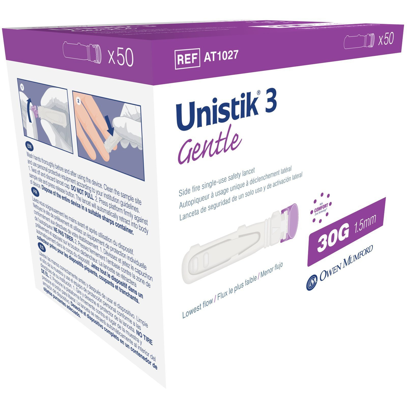 Owen Mumford Unistik 3 Safety Lancets (30G), 50 Count