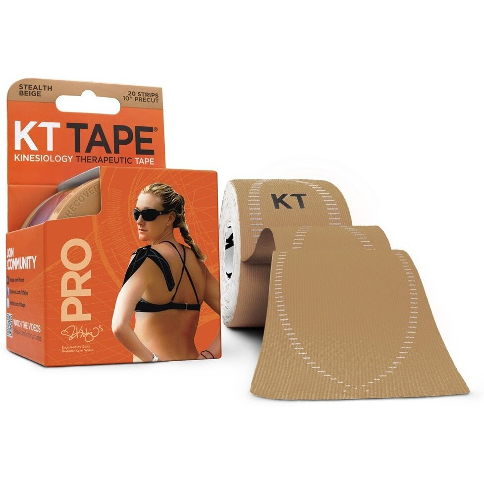 KT TAPE PRO Synthetic Elastic Kinesiology 20 Pre-Cut 10-Inch Strips Therapeutic Tape, Stealth Beige (2 Pack)