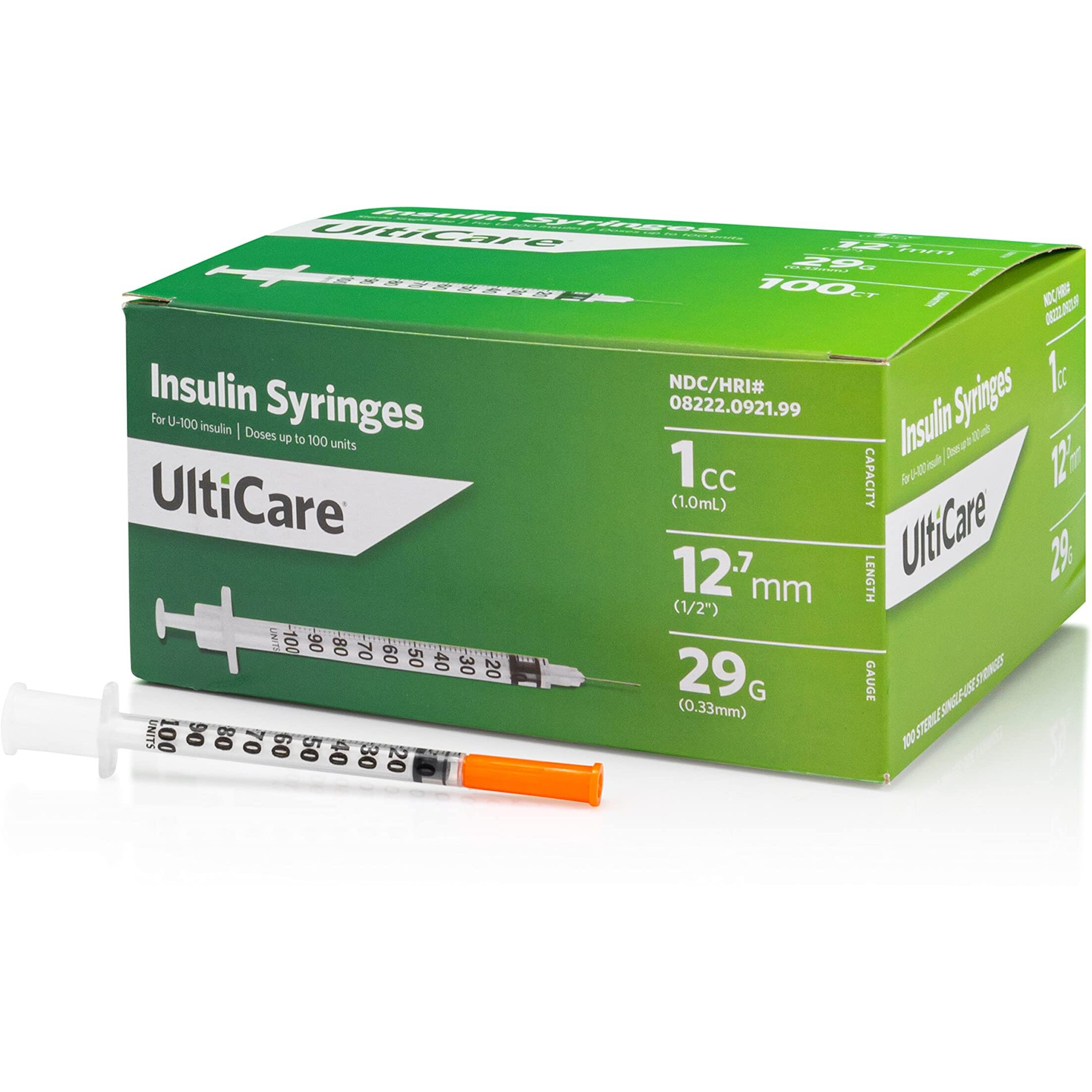 UltiCare U-100 Insulin Syringes, Comfortable and Accurate Dosing of Insulin, Compatible with Any U-100 Strength Insulin, Size 1cc, 29G x 12.7mm, 100 ct Box