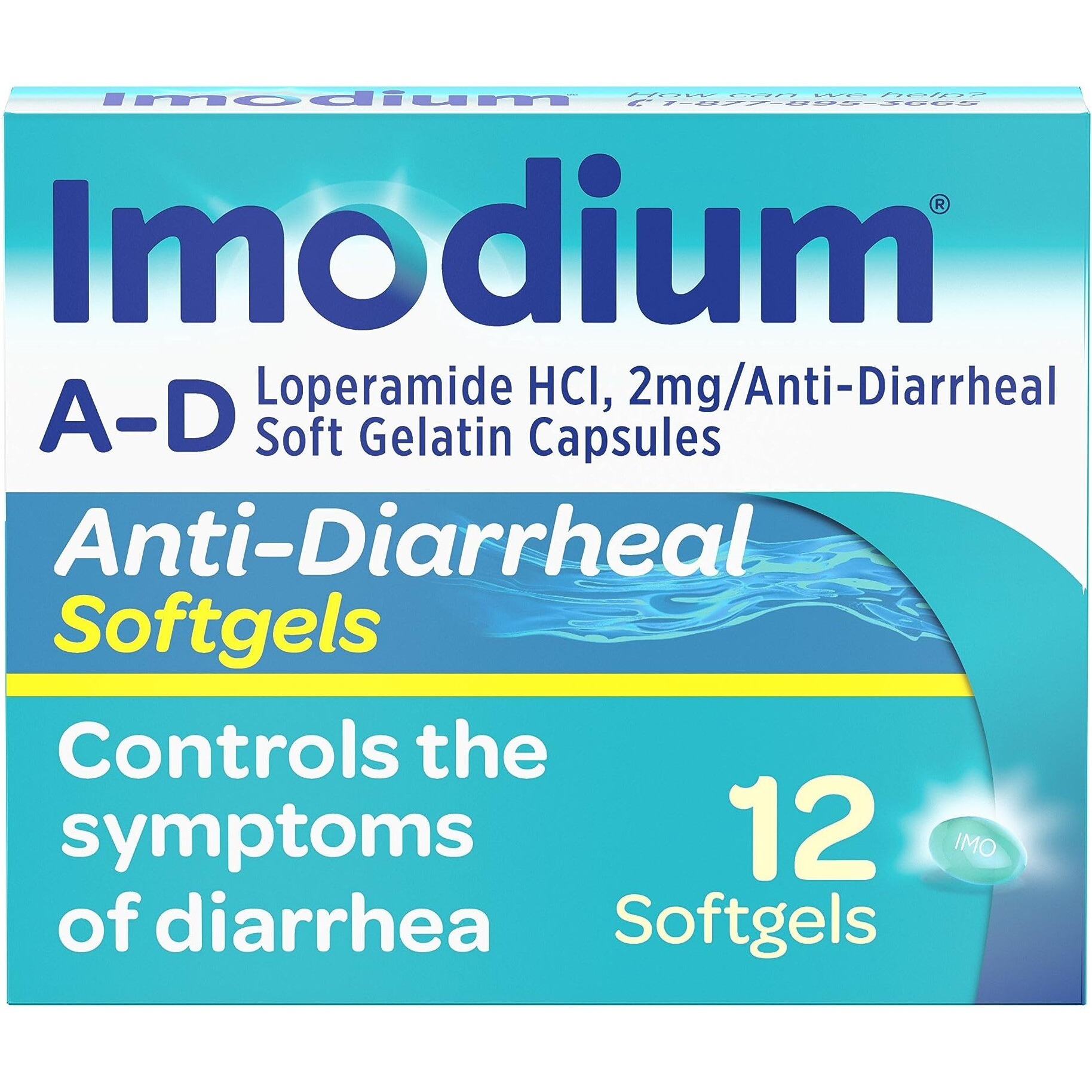 Imodium A-D Anti-Diarrheal Medicine Softgels, 2 mg Loperamide Hydrochloride, 12 ct.