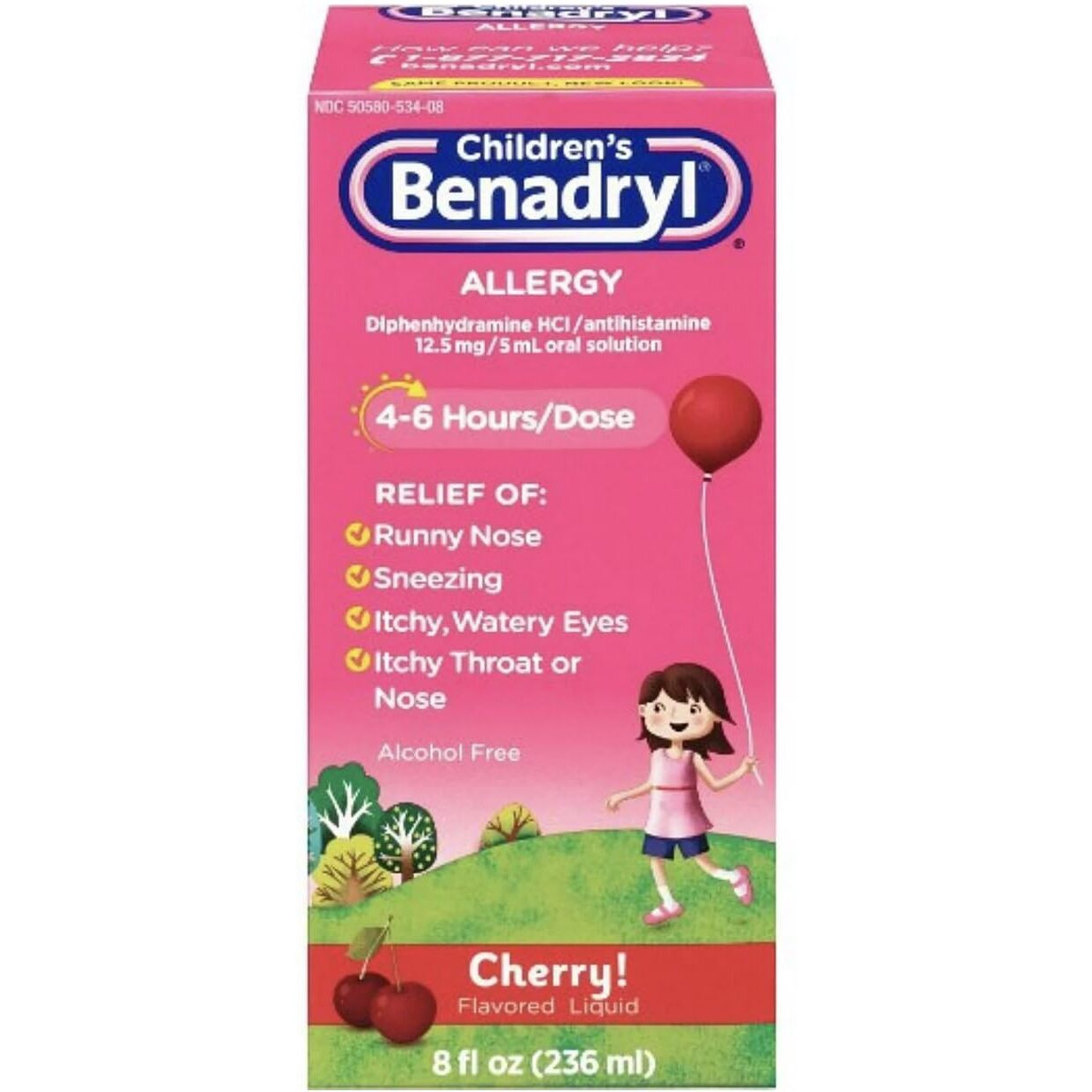 Benadryl Allergy Liquid Cherry For Children 4 oz (Pack of 2)