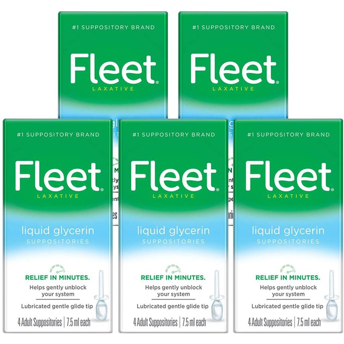 Fleet Liquid Glycerin Suppositories, 4 Bottles x 7.5 mL (Pack of 5)