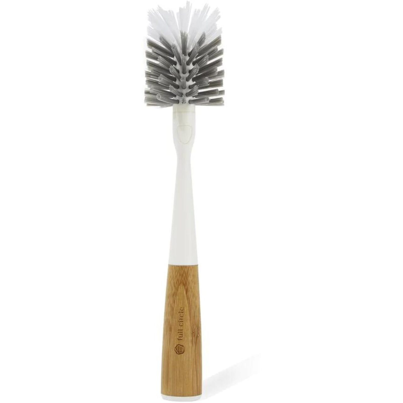 Full Circle Clean Reach Bottle Brush with Replaceable Bristle Brush Head, Bamboo Handle, White