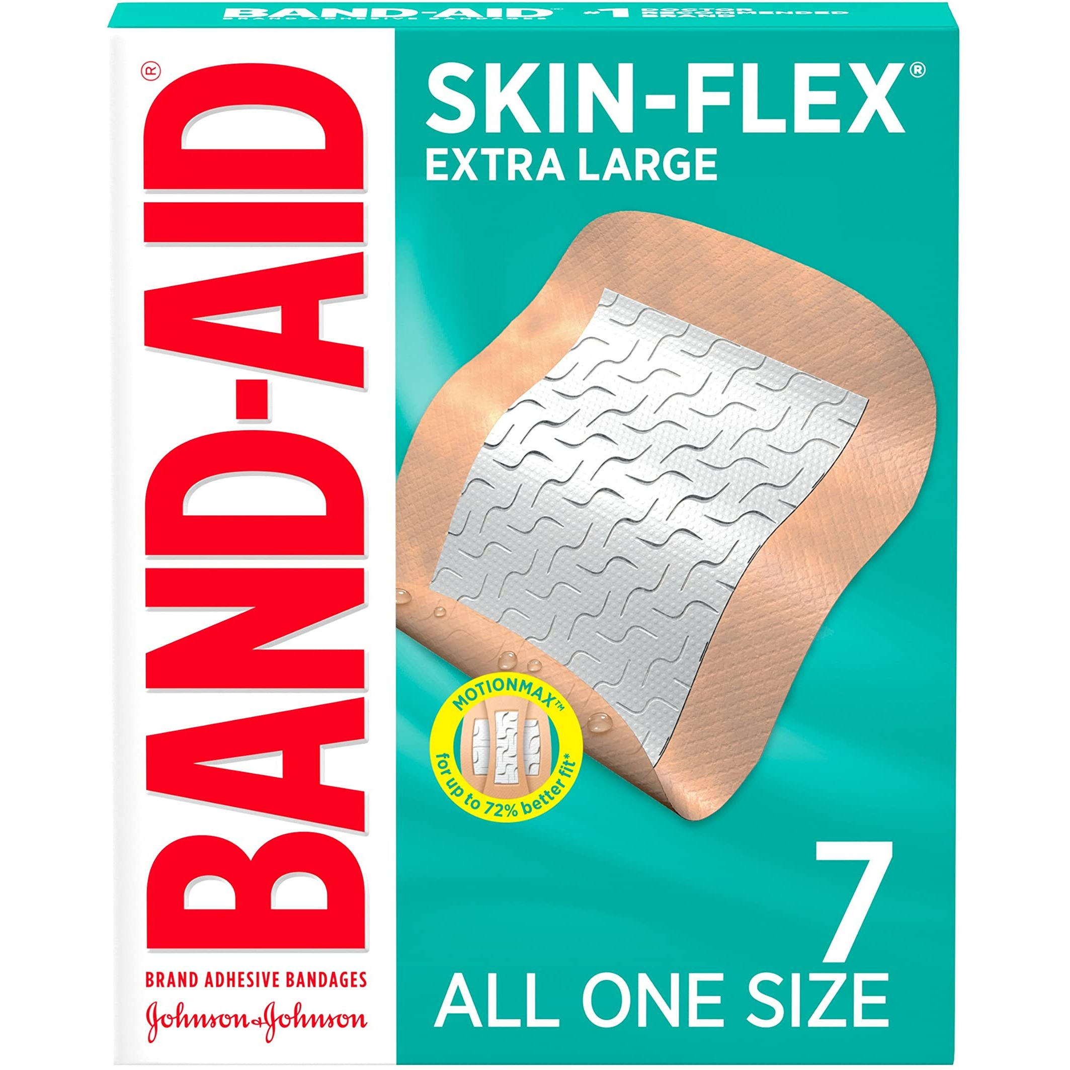 Band-Aid Brand Skin-Flex Adhesive Bandages for First Aid and Wound Care of Minor Cuts and Scrapes & Burns, Flexible Sterile Bandages for Fingers & Knees, Extra Large, All One Size, 7 ct