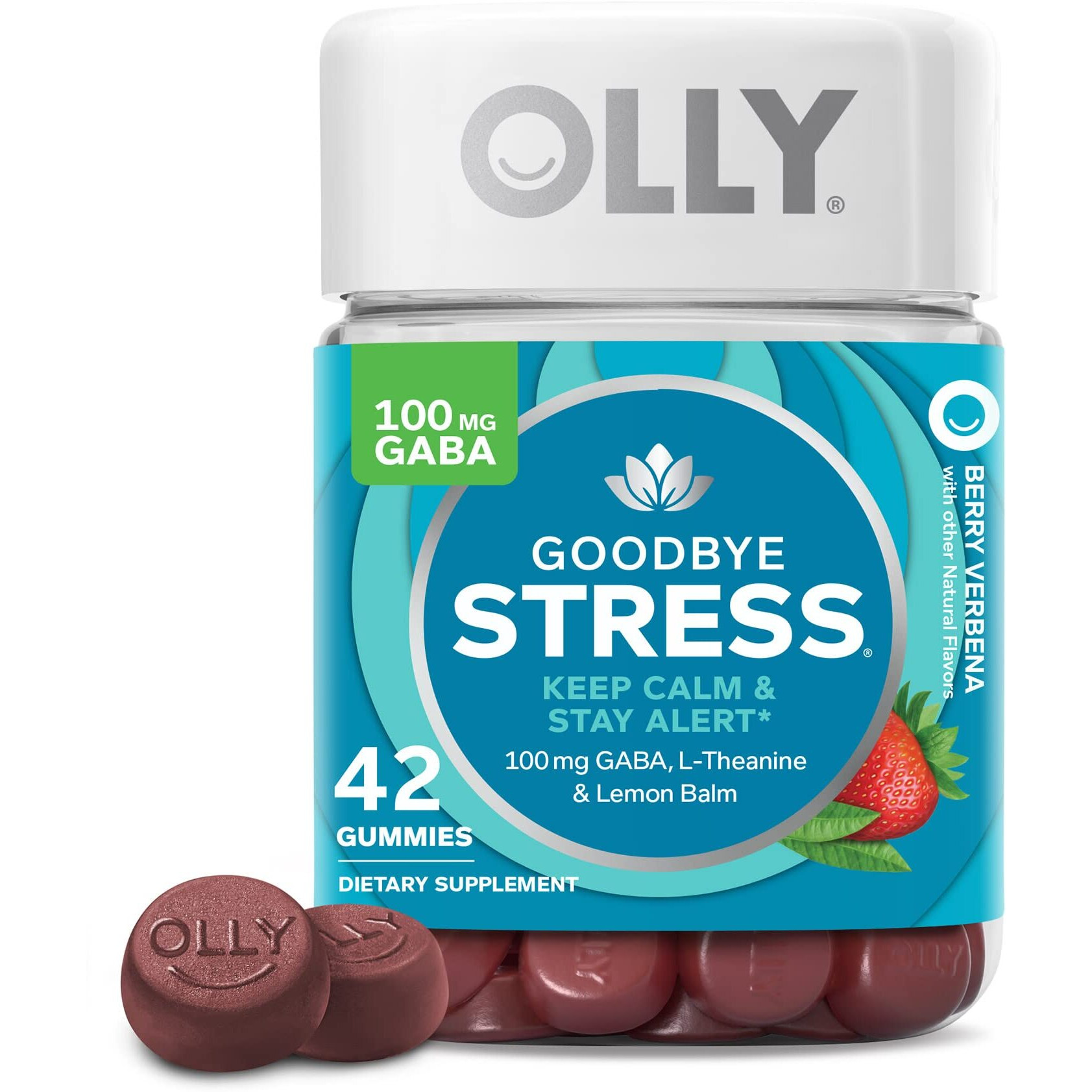 OLLY Goodbye Stress Gummy, GABA, L-Theanine, Lemon Balm, Stress Relief Supplement, Berry - 42 Count