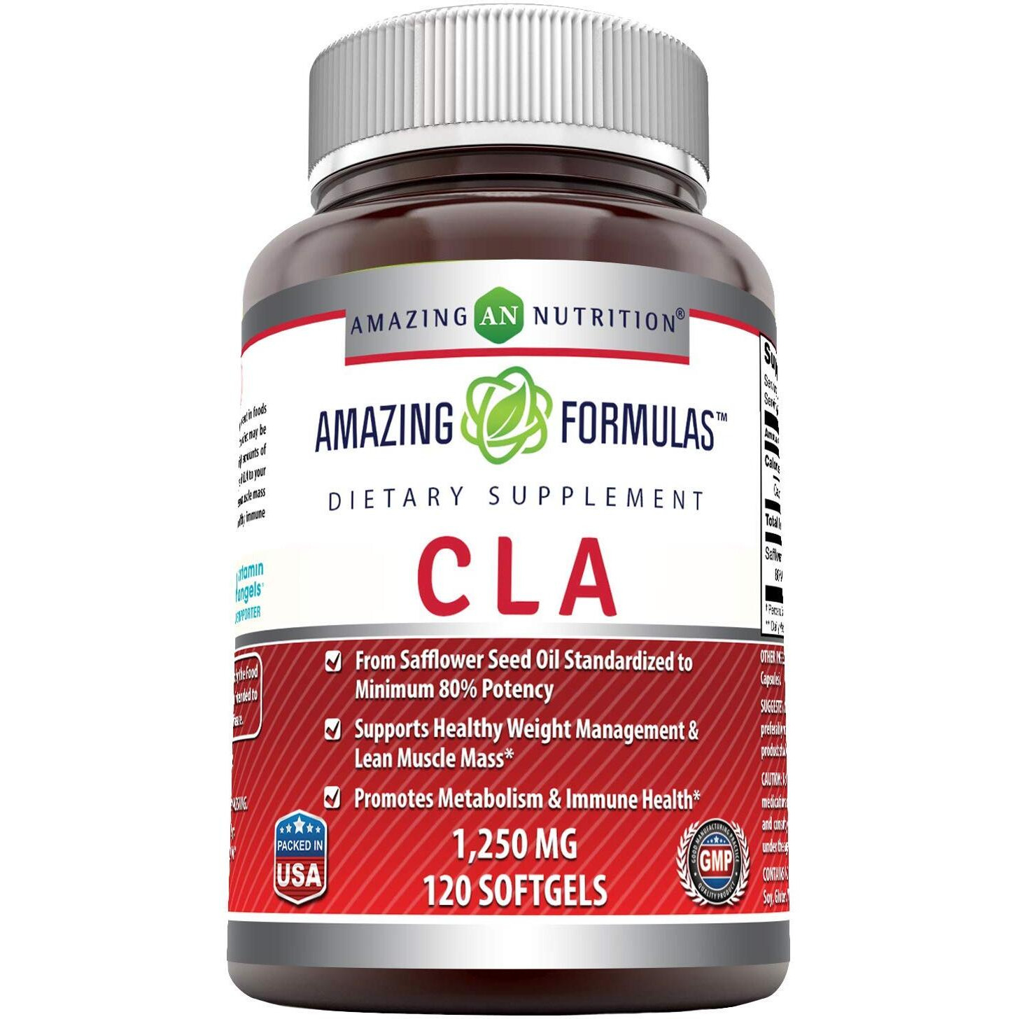 Amazing Formulas CLA 1250 Mg Supplement - Supports Healthy Weight Management - Promotes Lean Mass Muscles - Promotes Metabolism & Immune Health (120 Softgels) (Non-GMO,Gluten Free)