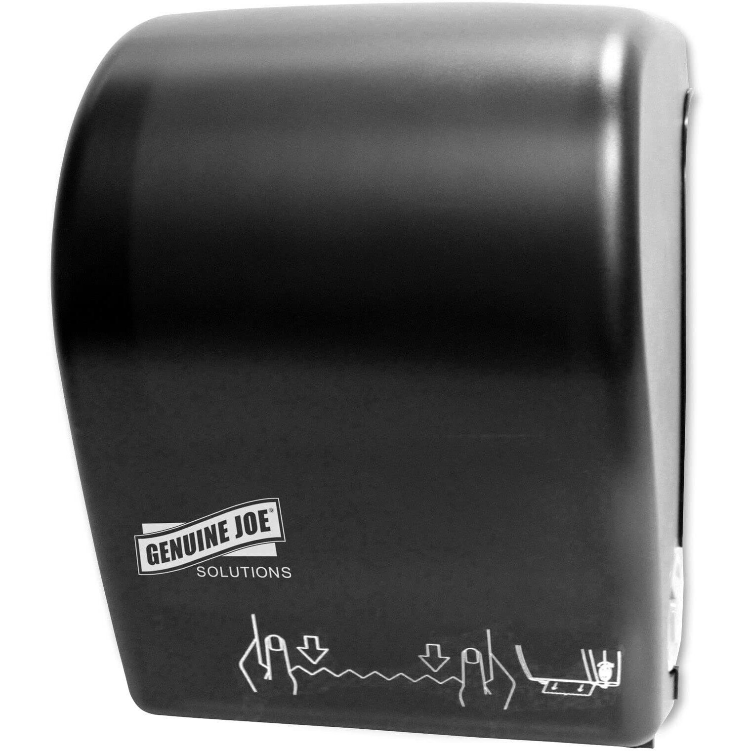 Genuine Joe Solutions Touchless Hardwound Towel Dispenser - Touchless, Hardwound Roll - Black - Touch-free, Anti-bacterial - 1 Each