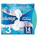 Always Infinity Size 3 Feminine Pads with Wings, Extra Heavy Flow Absorbency, Unscented, 14 Count